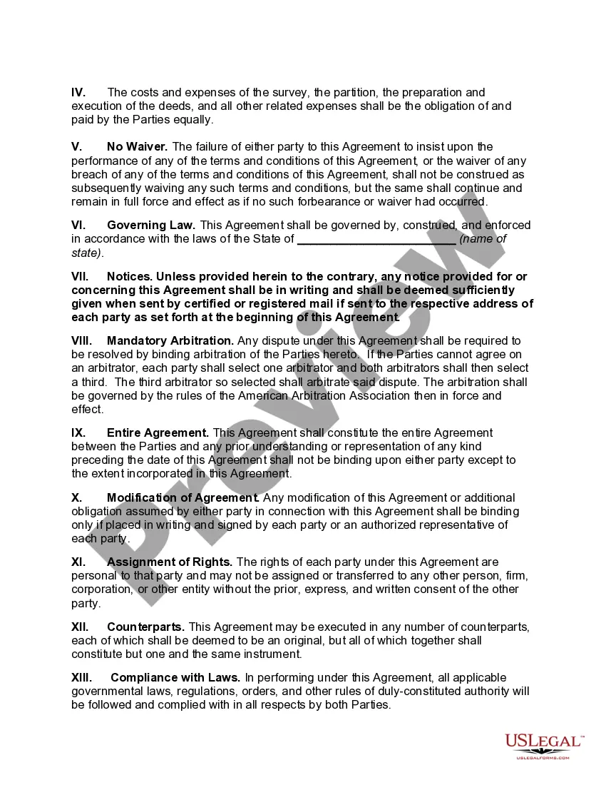 Get Agreement to Partition Real Property According to Award of Surveyor Preview Agreement to Partition Real Property According to Award of Surveyor