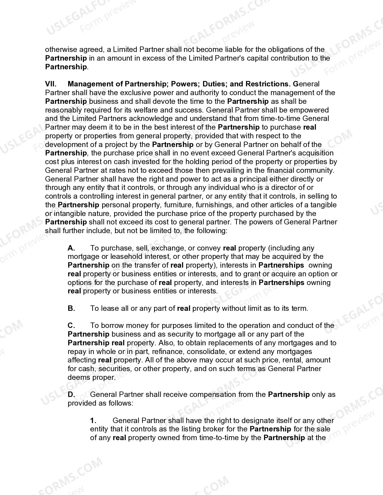 Preview Limited Partnership Agreement for Real Estate Development