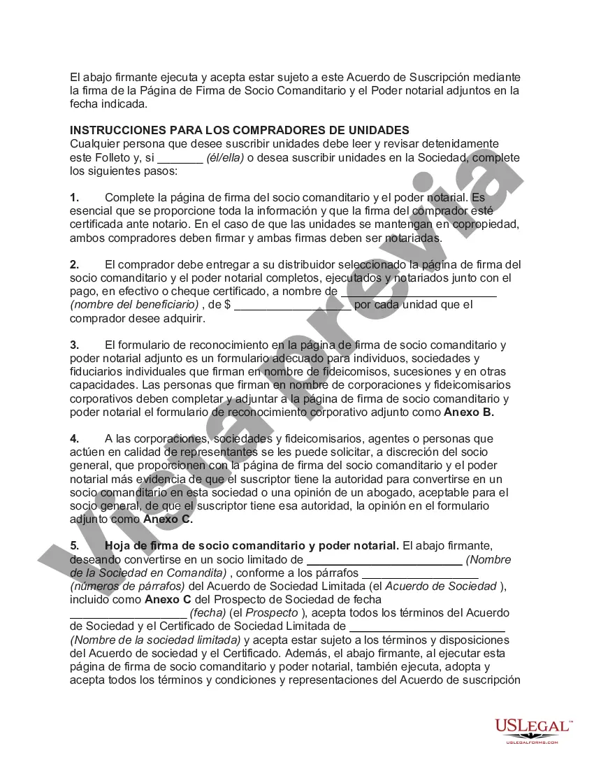 Preview Acuerdo de Suscripción sobre Sociedad Limitada