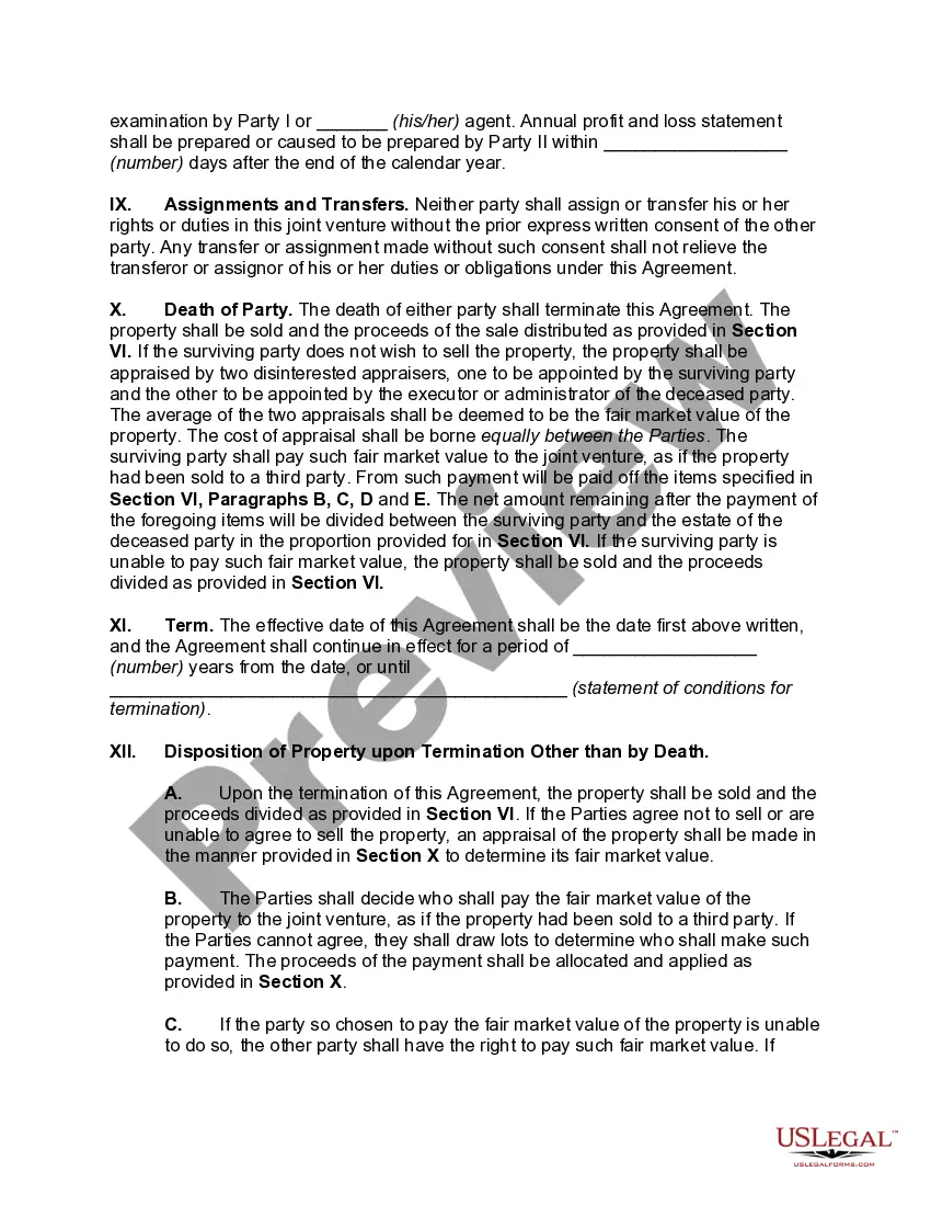 Get Joint Venture Agreement - Purchase and Operation of Apartment Building Preview Joint Venture Agreement - Purchase and Operation of Apartment Building