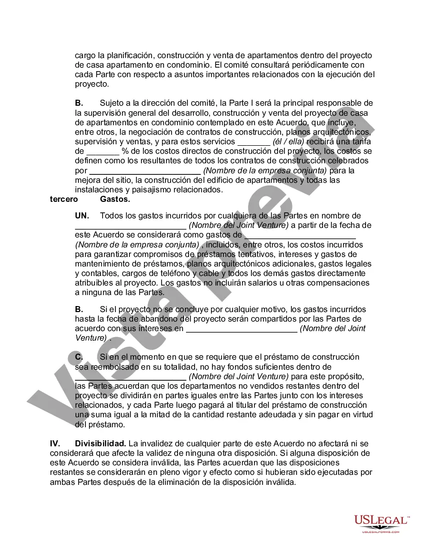 Preview Acuerdo de Joint Venture para la Construcción y Venta de Unidades en Condominio