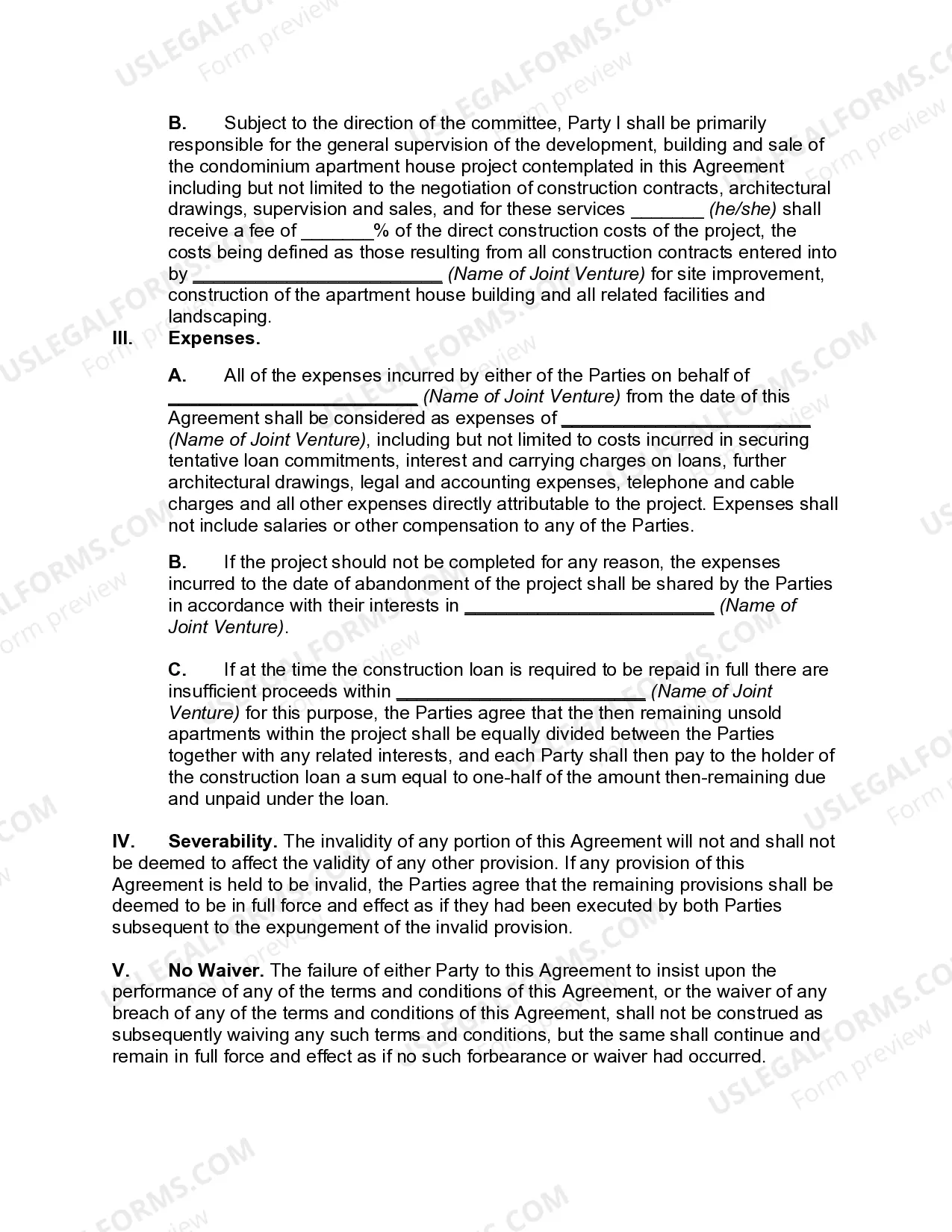 Preview Joint-Venture Agreement for Construction and Sale of Condominium Units