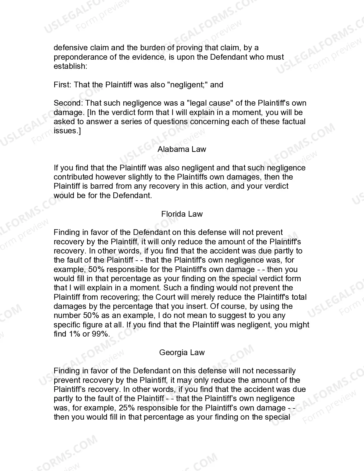 Preview Jury Instruction - 1.1 Comparative Negligence Defense