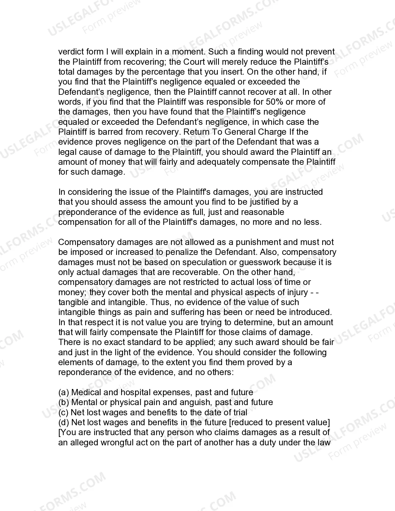 Preview Jury Instruction - 1.1 Comparative Negligence Defense