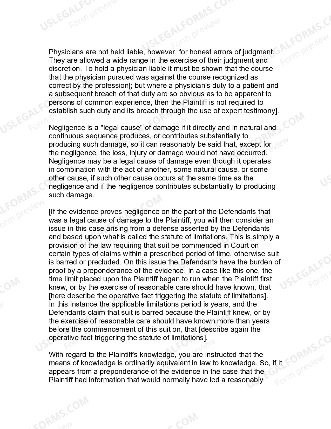 Preview Jury Instruction - 1.3 Medical Malpractice Claim Against Hospital And Physician Statute Of Limitations Defense