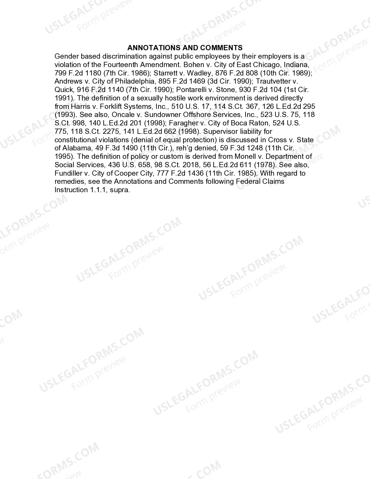Preview Jury Instruction - 1.1.3 Public Employee Equal Protection Claim Race and or Sex Discrimination Hostile Work Environment - Separate Liability