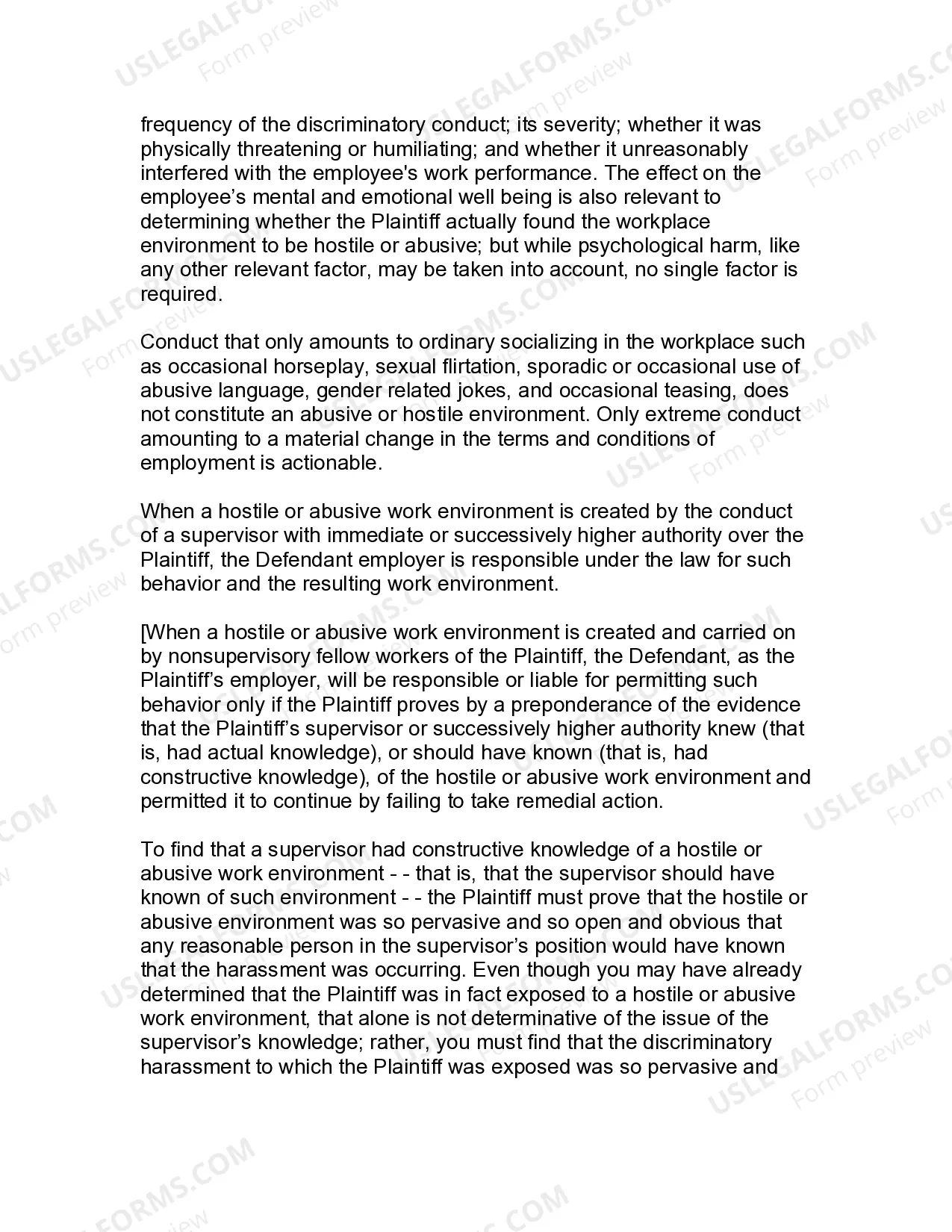 Preview Jury Instruction - 1.2.2 Race And Or Sex Discrimination Hostile Work Environment Created Or Permitted By Supervisor - With Affirmative Defense By Employer