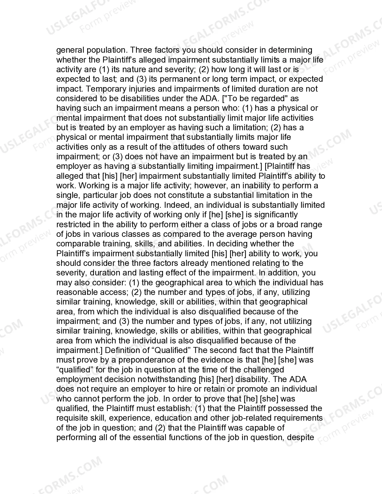 Preview Jury Instruction - 1.5.1 Americans With Disabilities Act 42 USC Sect. 12101 - 12117 Disparate Treatment Claim