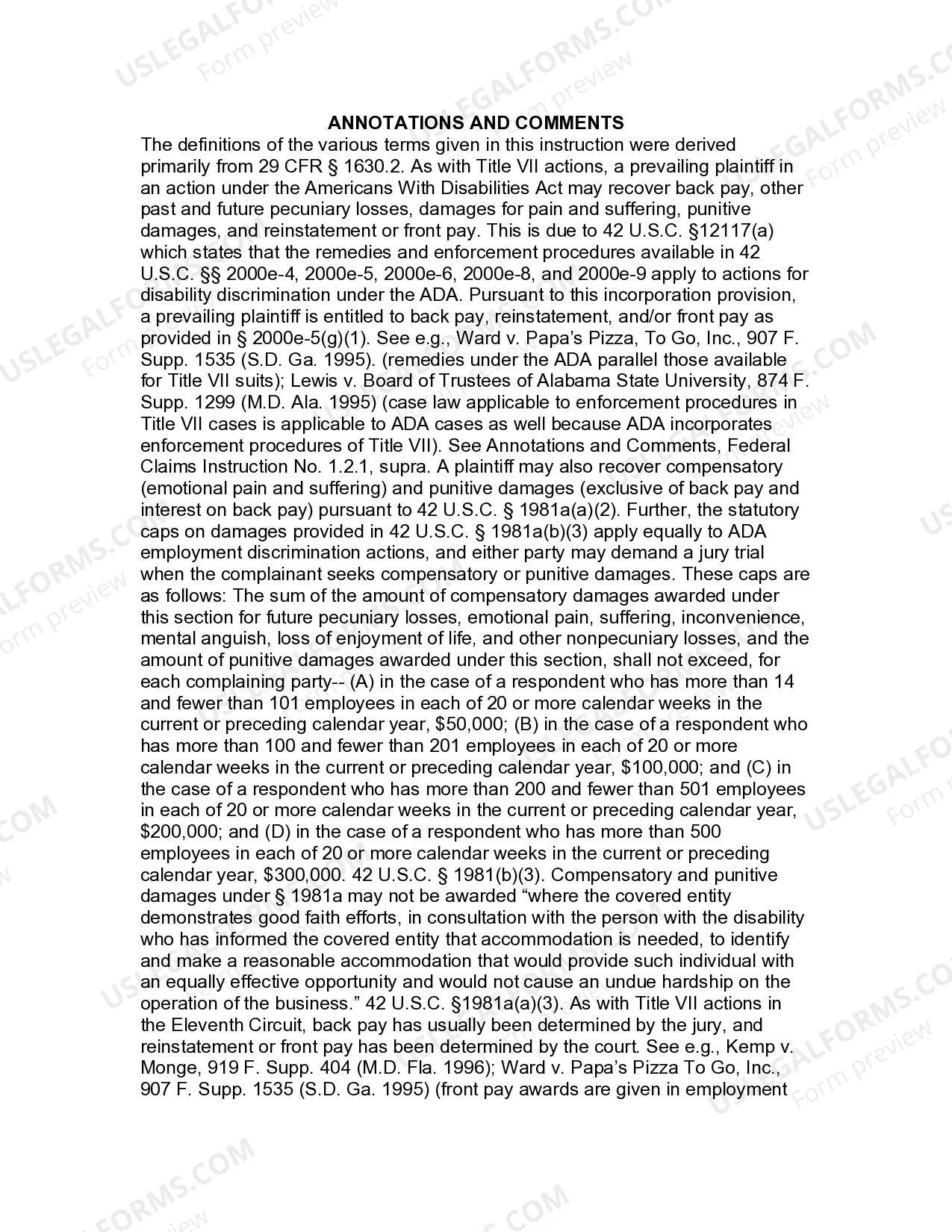 Preview Jury Instruction - 1.5.1 Americans With Disabilities Act 42 USC Sect. 12101 - 12117 Disparate Treatment Claim
