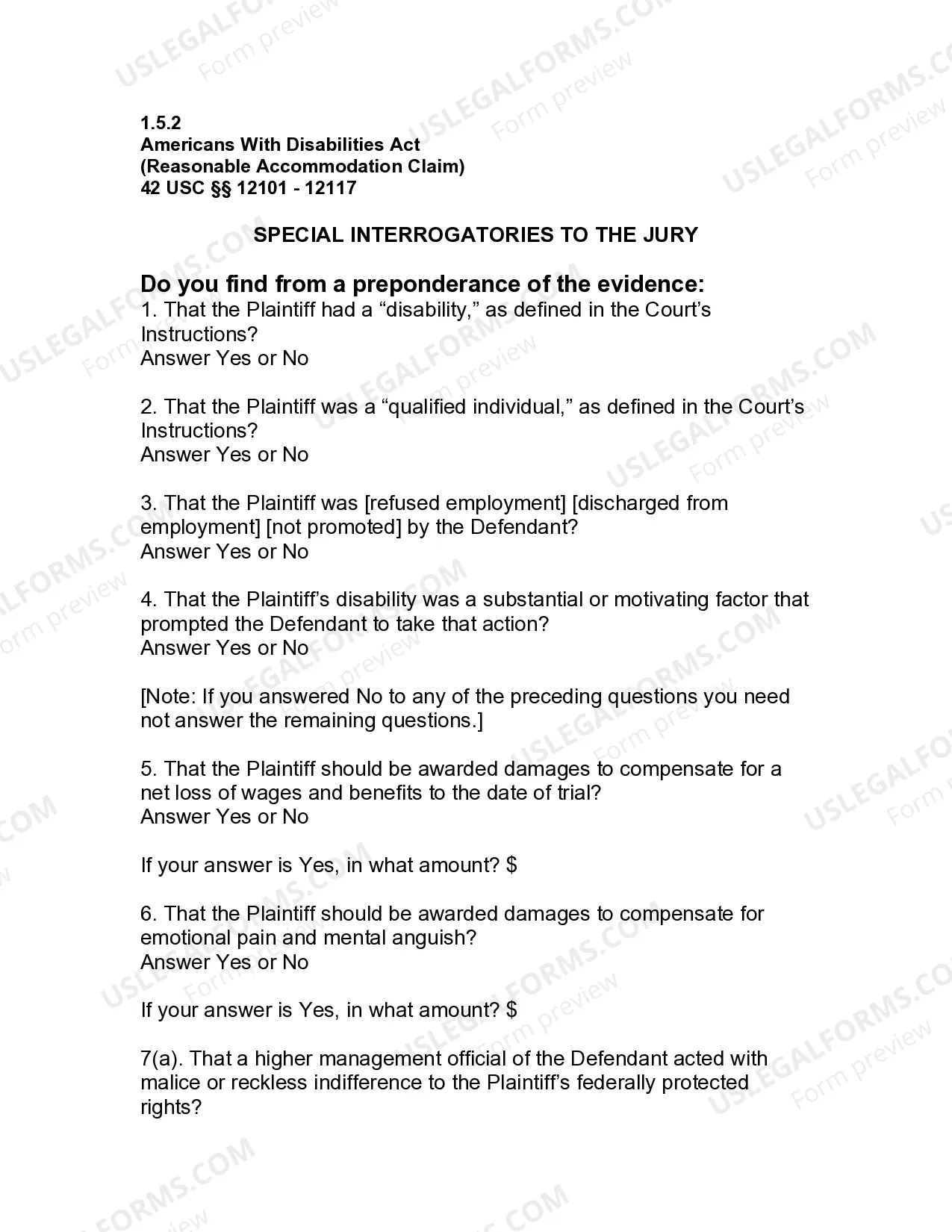 Preview Jury Instruction - 1.5.2 Reasonable Accommodation Claim