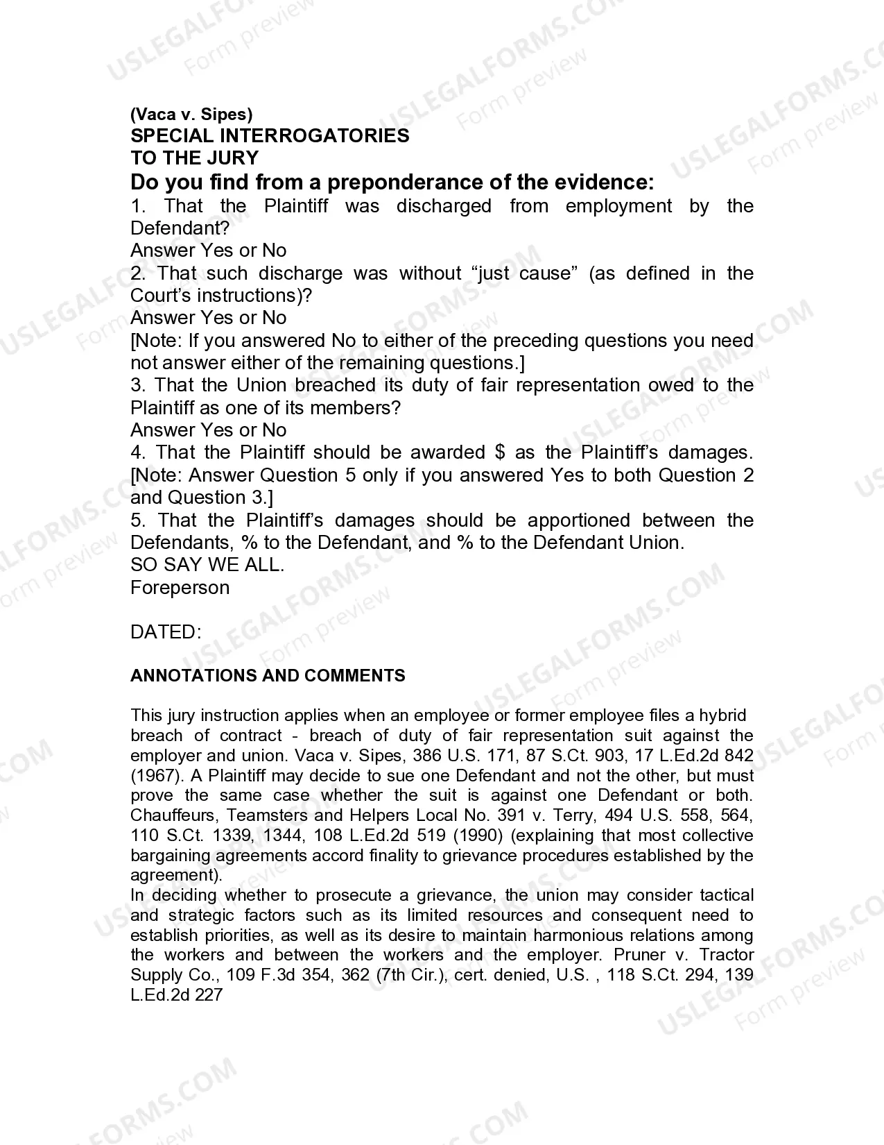 Preview Jury Instruction - 1.8.1 Employee Claim Against Employer and Union - Vaca v. Sipes - General Instruction