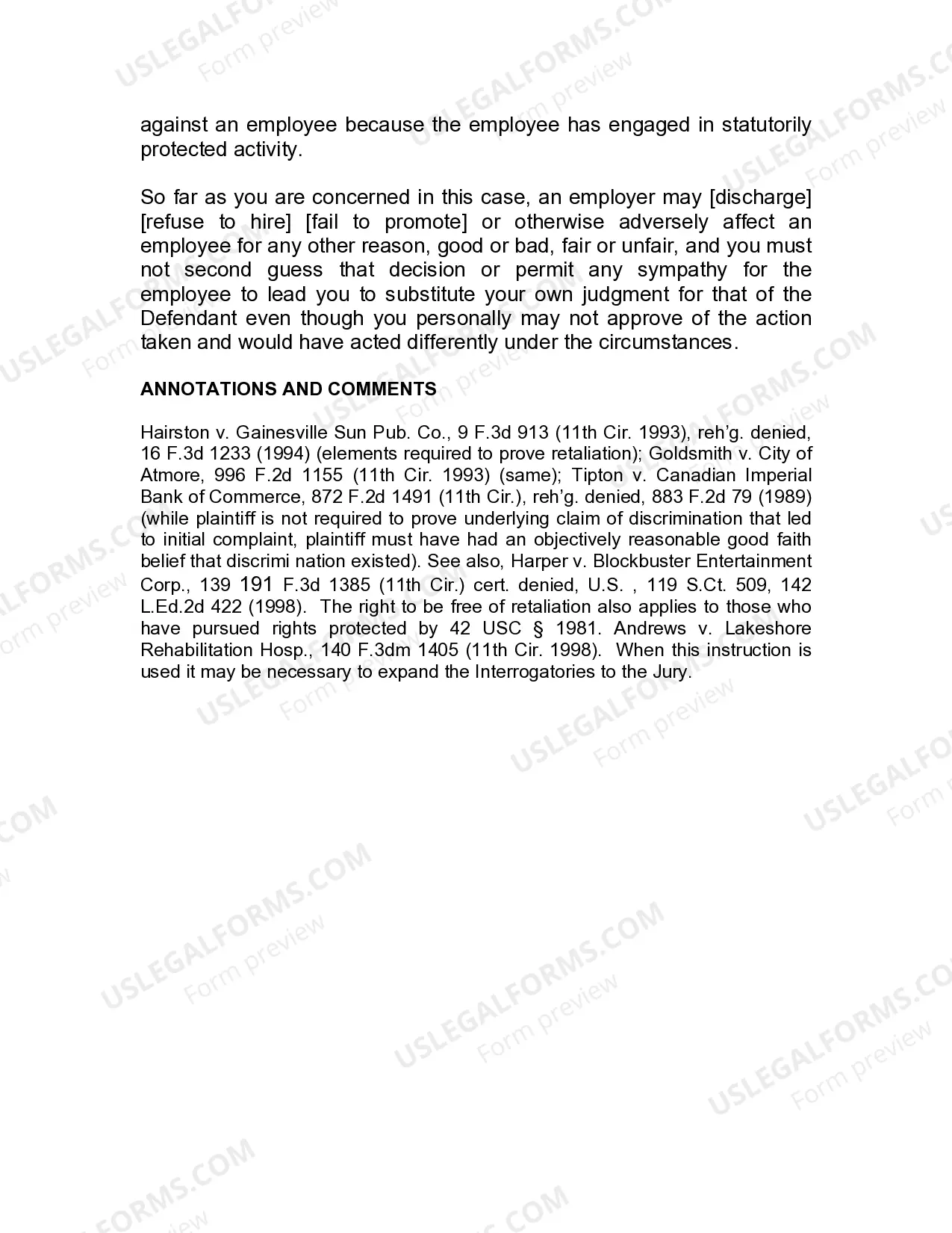 Preview Jury Instruction - 1.9.3 Miscellaneous Issues Retaliation