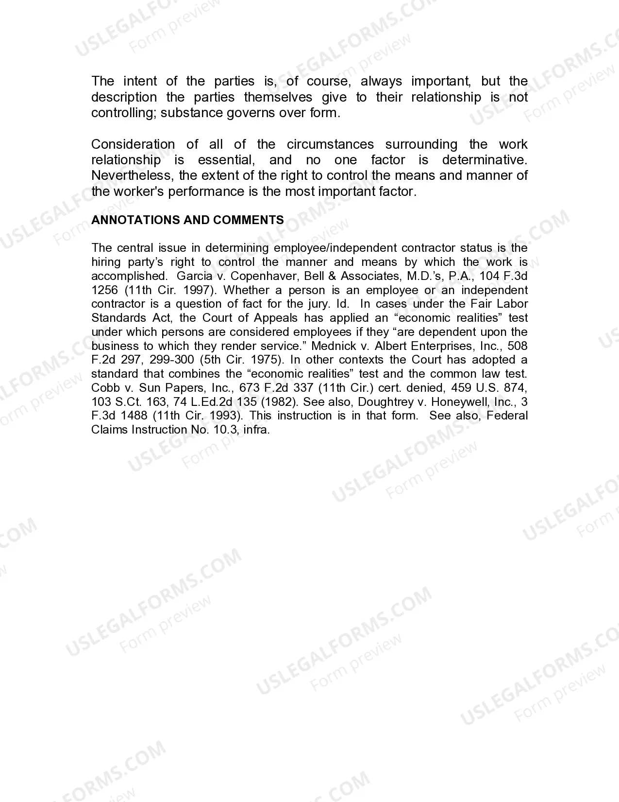 Preview Jury Instruction - 1.9.4.1 Employee Self-Employed Independent Contractor