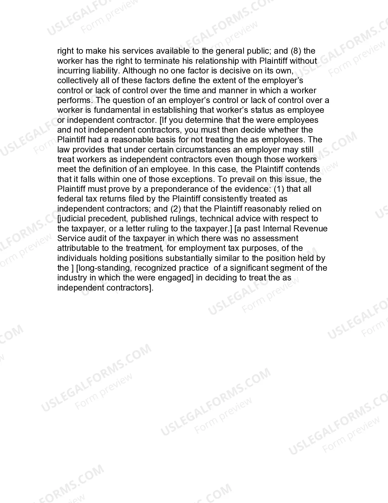 Preview Jury Instruction - 10.10.3 Employee vs. Self-Employed Independent Contractor