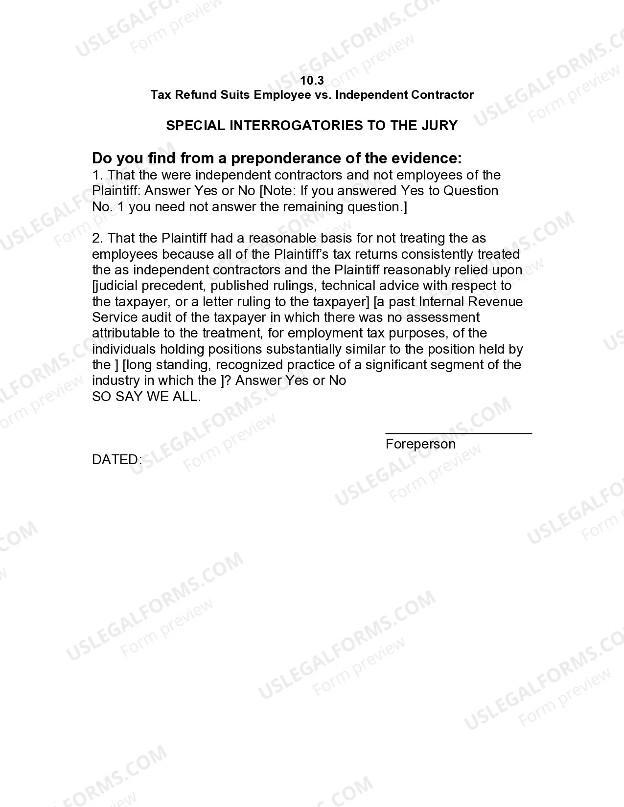 Preview Jury Instruction - 10.10.3 Employee vs. Self-Employed Independent Contractor