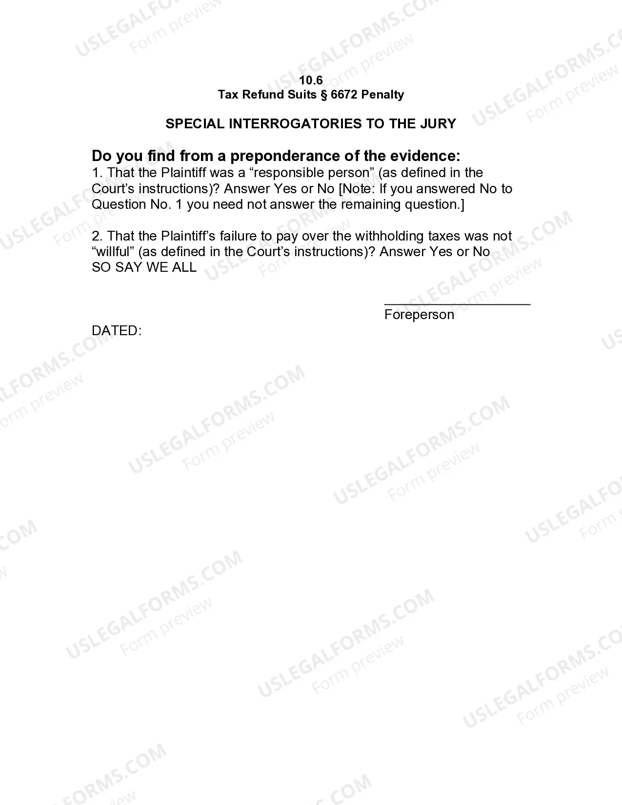 Preview Jury Instruction - 10.10.6 Section 6672 Penalty