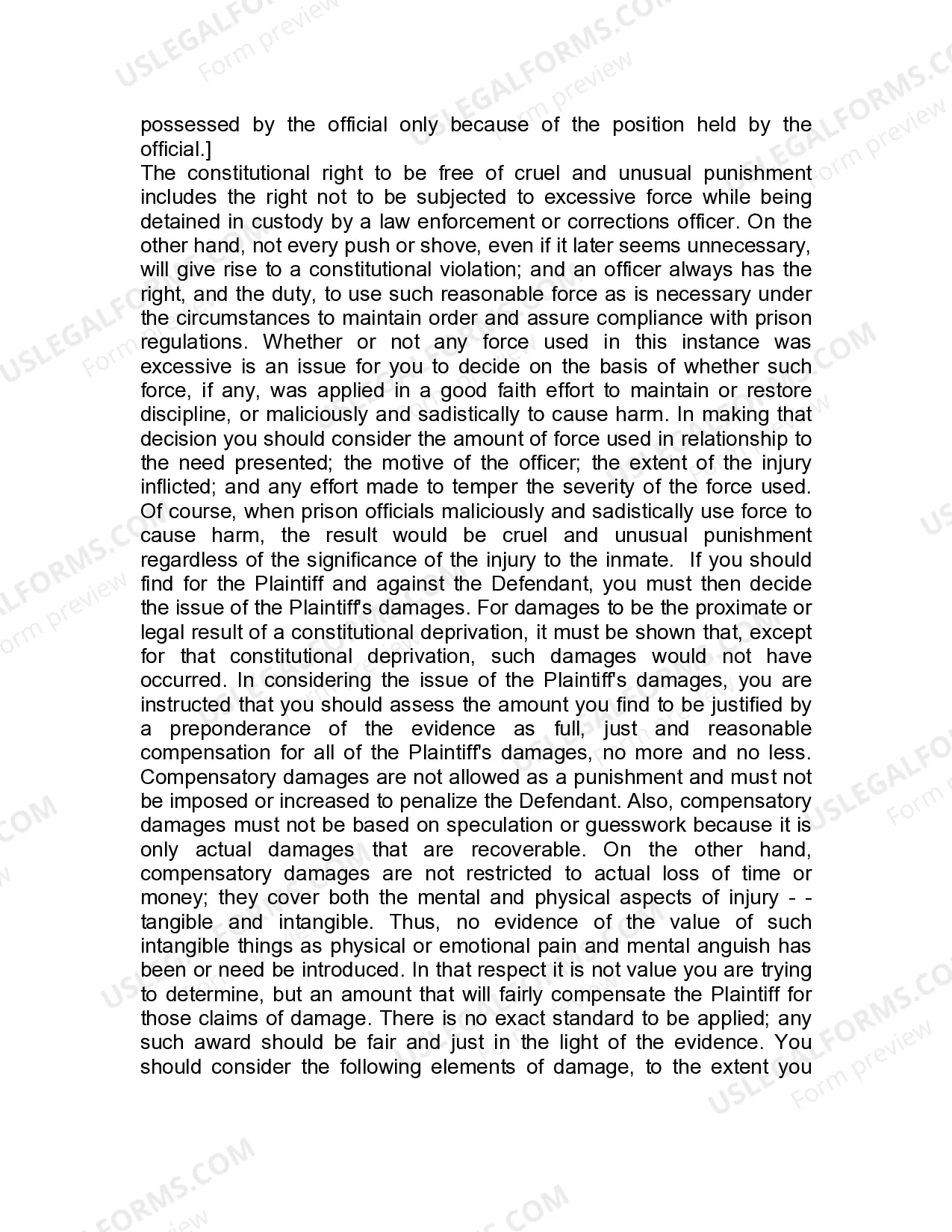 Preview Jury Instruction - 2.2.3.1 Convicted Prisoner Alleging Excessive Force