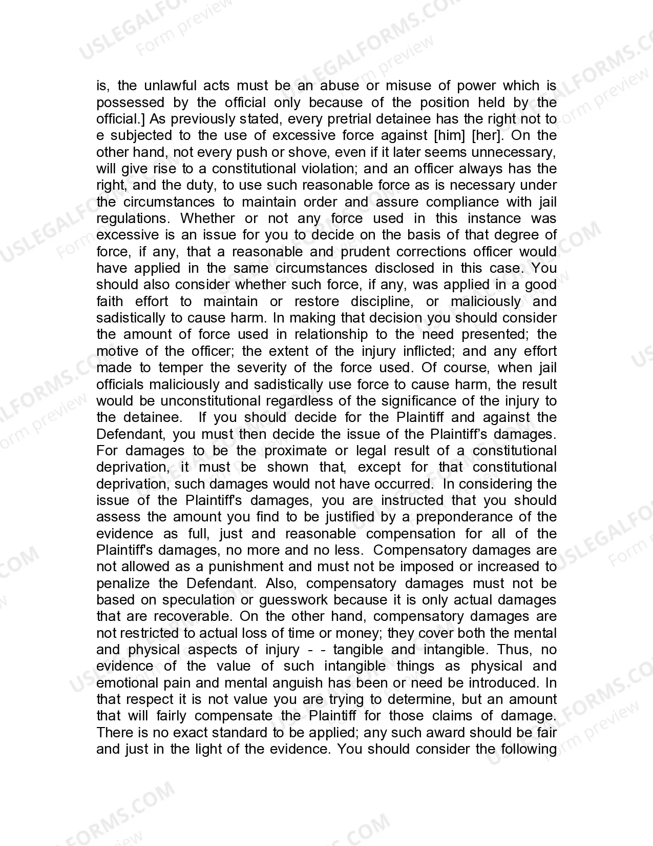 Preview Jury Instruction - 2.2.4.1 Pretrial Detainee Alleging Excessive Force