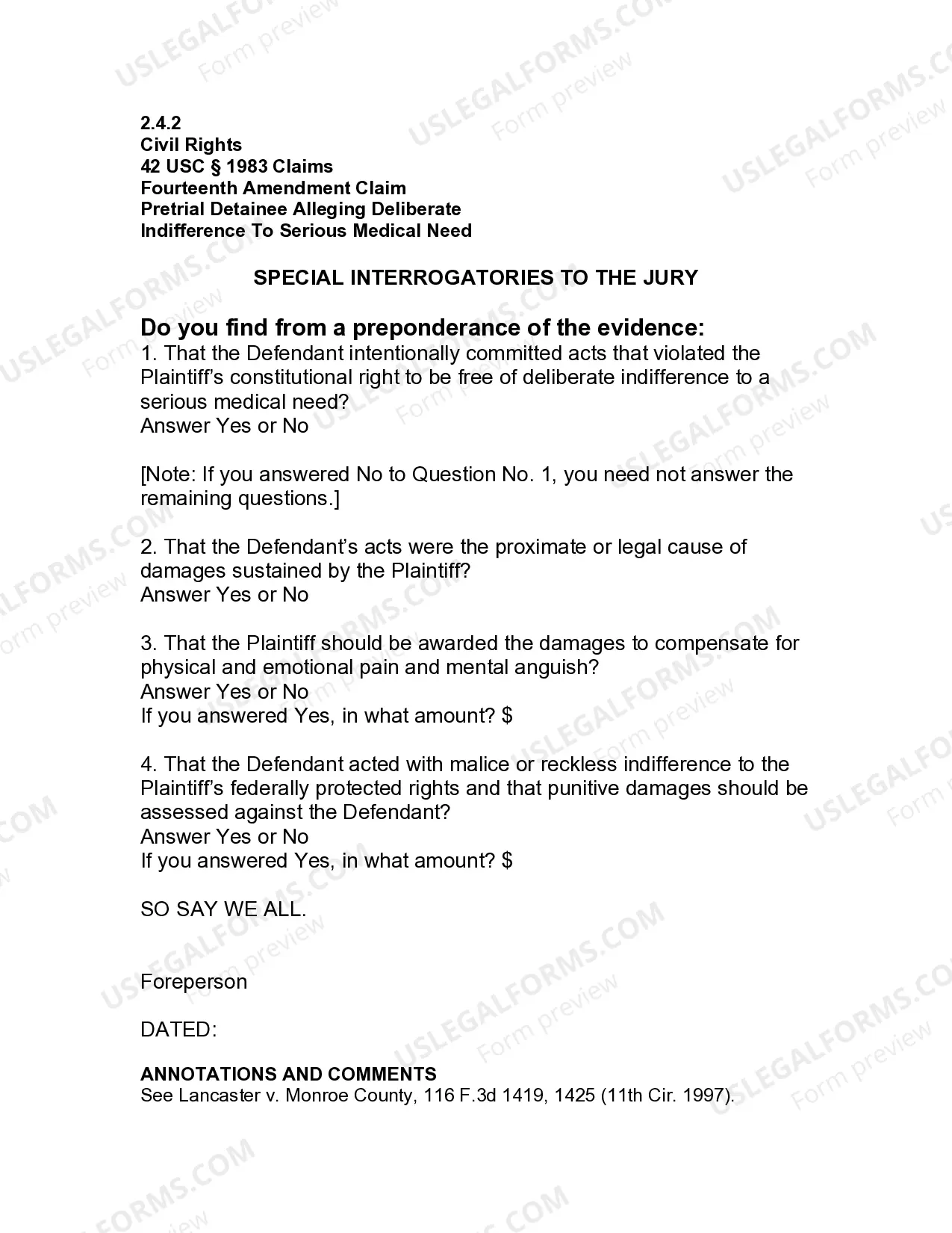 Preview Jury Instruction - 2.2.4.2 Pretrial Detainee Alleging Deliberate Indifference To Serious Medical Need