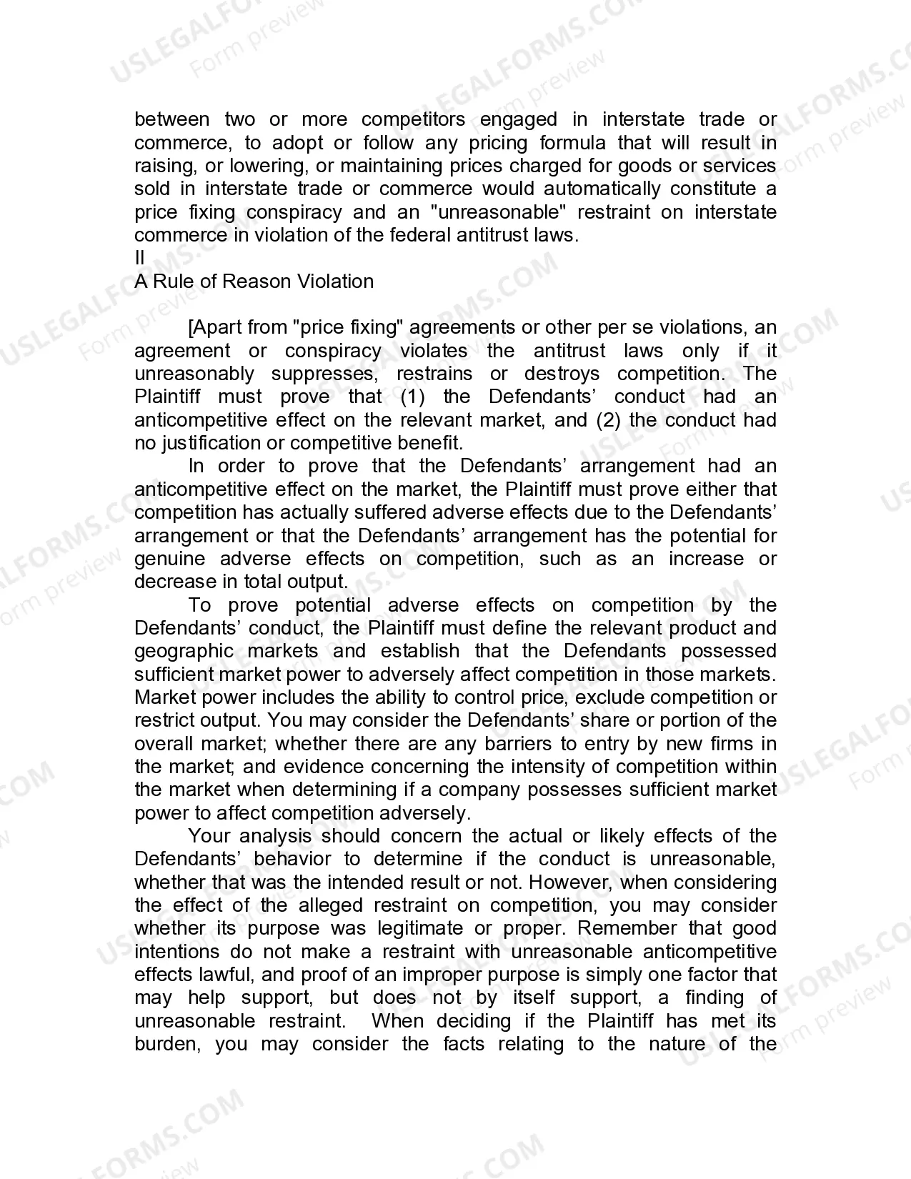 Preview Jury Instruction - 3.3.1 Section 1, Per Se Violation Conspiracy To Fix Prices - Includes Alternative Rule of Reason Instruction