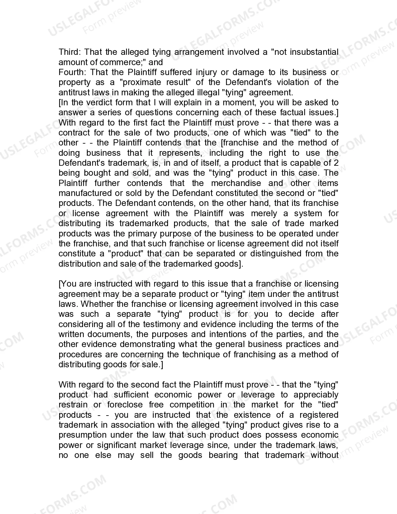 Preview Jury Instruction - 3.3.2 Section 1, Per Se Violation Tying Agreement - Defense Of Justification