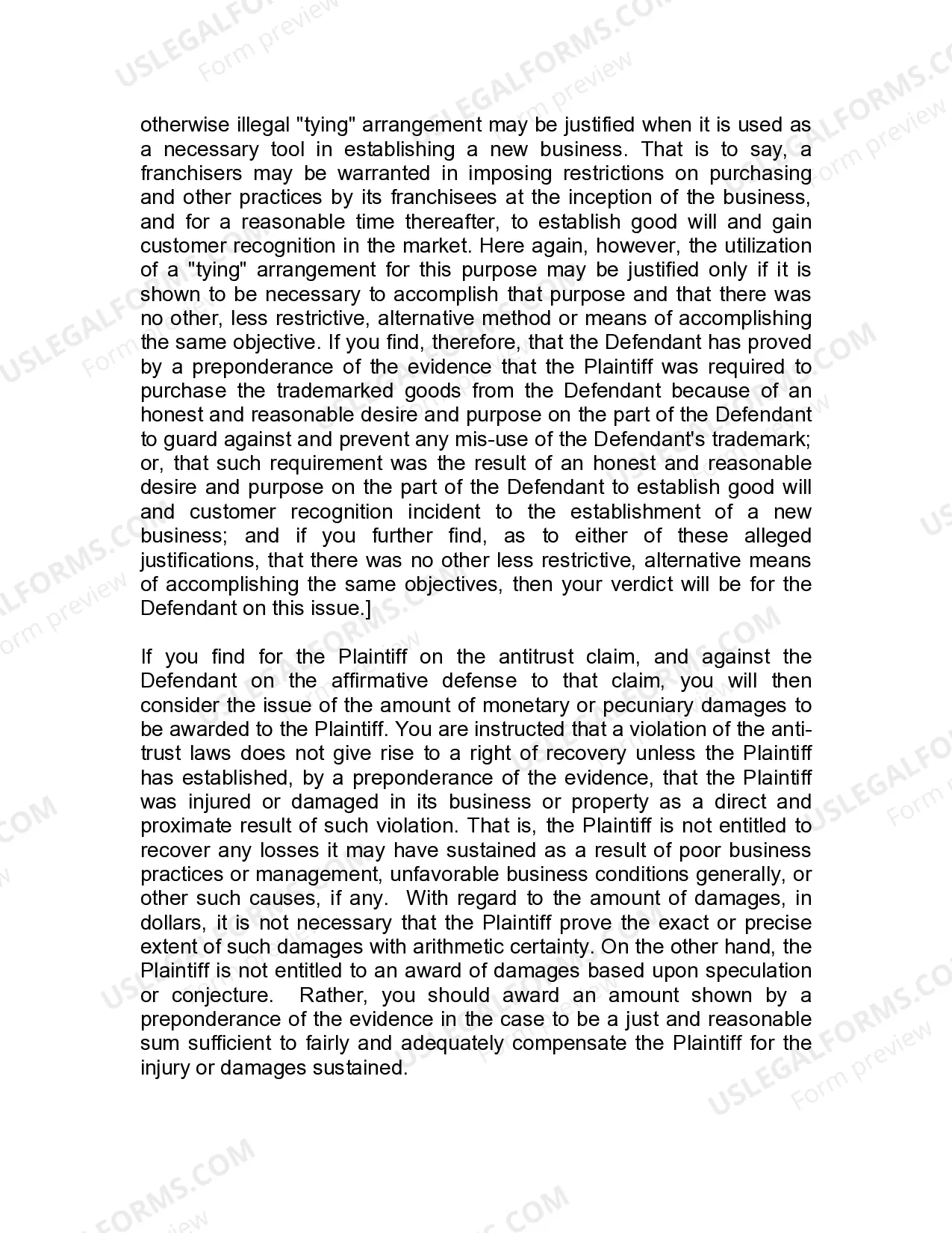 Preview Jury Instruction - 3.3.2 Section 1, Per Se Violation Tying Agreement - Defense Of Justification