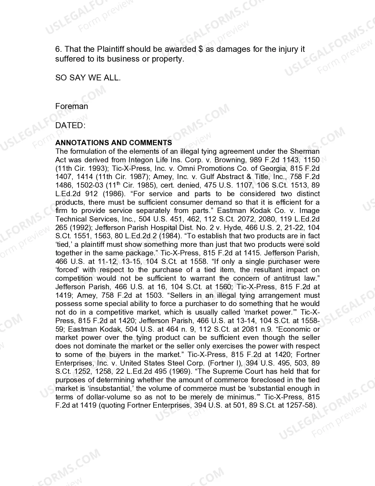 Preview Jury Instruction - 3.3.2 Section 1, Per Se Violation Tying Agreement - Defense Of Justification