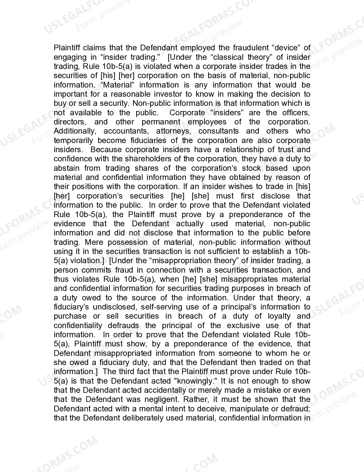 Preview Jury Instruction - 4.4.1 Rule 10(b) - 5(a) Device, Scheme Or Artifice To Defraud Insider Trading