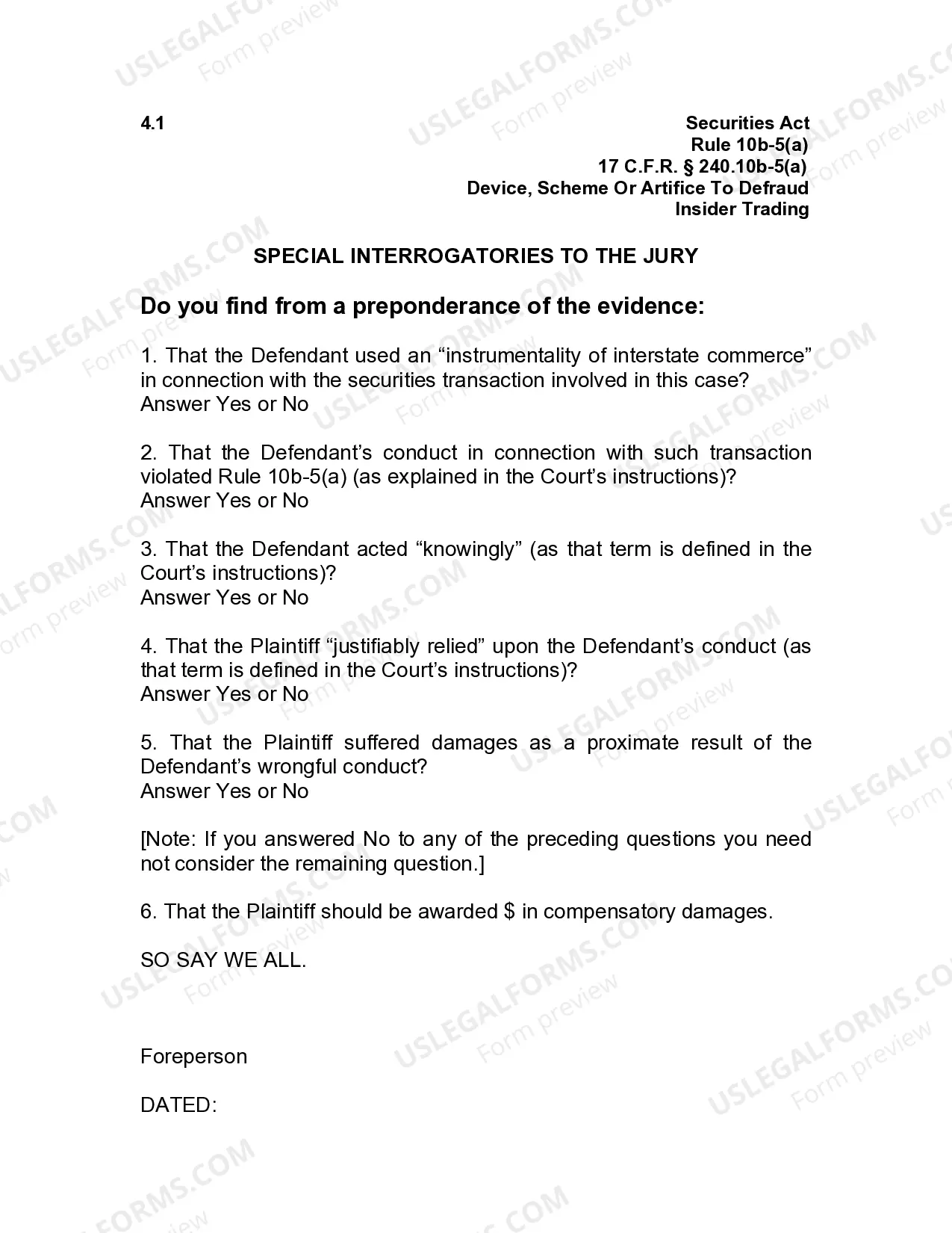 Preview Jury Instruction - 4.4.1 Rule 10(b) - 5(a) Device, Scheme Or Artifice To Defraud Insider Trading
