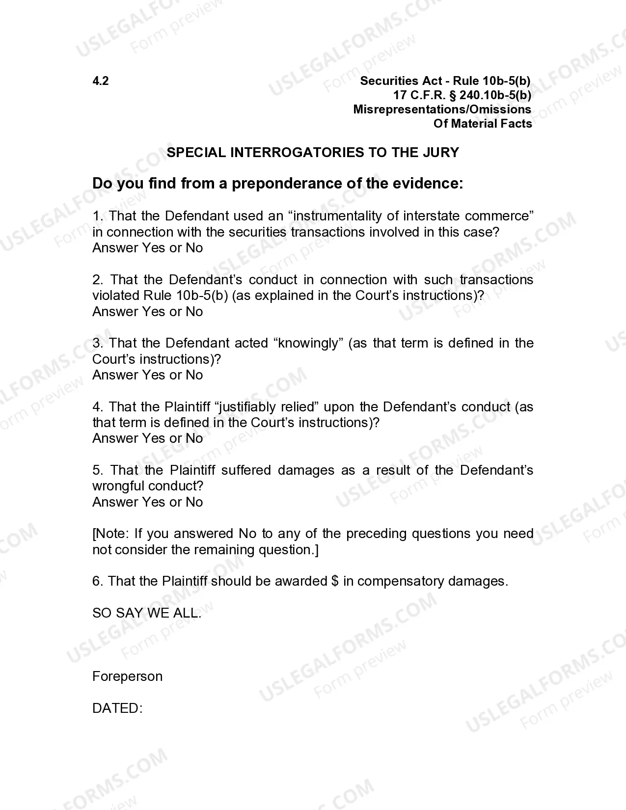 Preview Jury Instruction - 4.4.2 Rule 10(b) - 5(b) Misrepresentations - Omissions Of Material Facts