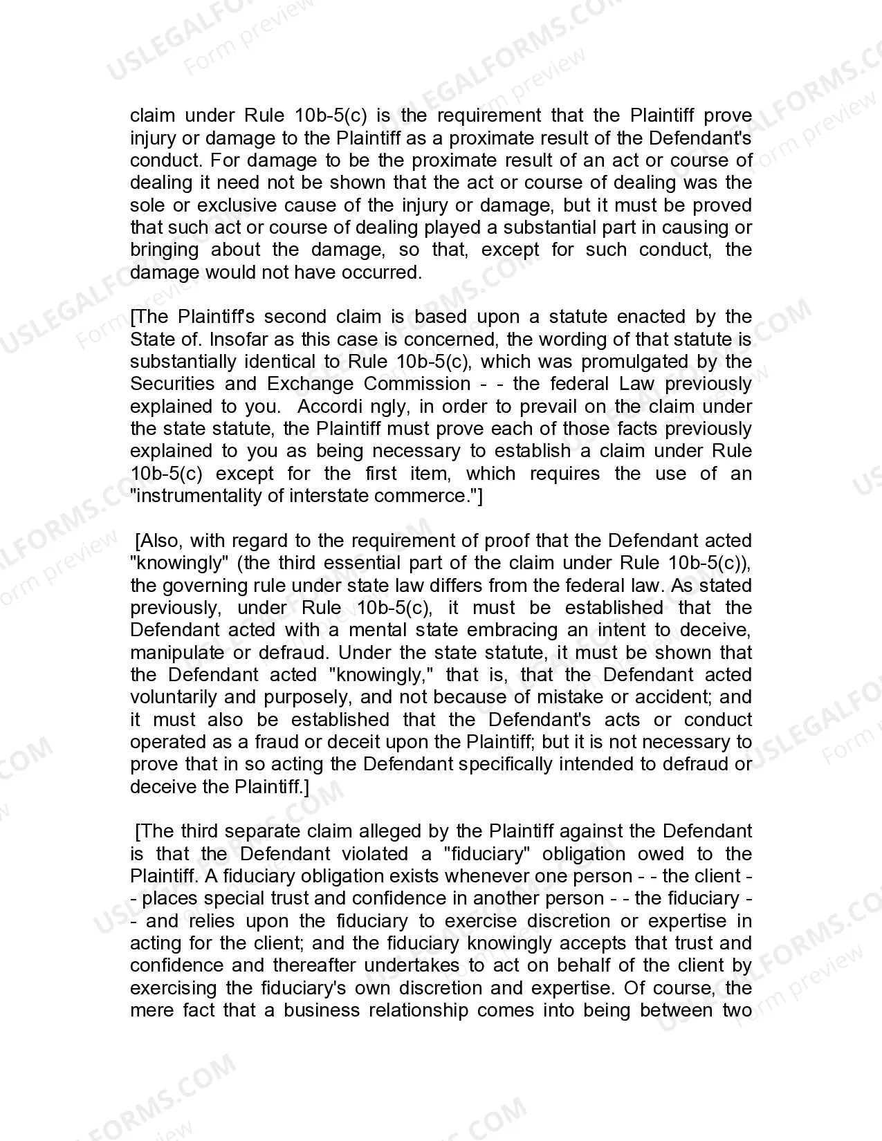 Preview Jury Instruction - 4.4.3 Rule 10(b) - 5(c) Fraudulent Practice or Course of Dealing Stockbroker Churning - Violation of Blue Sky Law and Breach of Fiduciary Duty