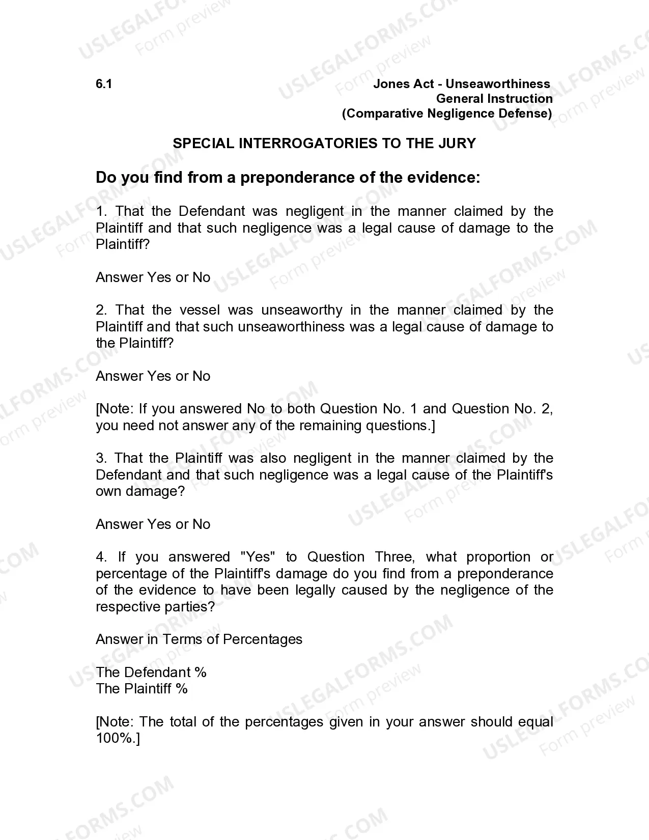 Preview Jury Instruction - 6.6.1 General Instruction - Comparative Negligence Defense