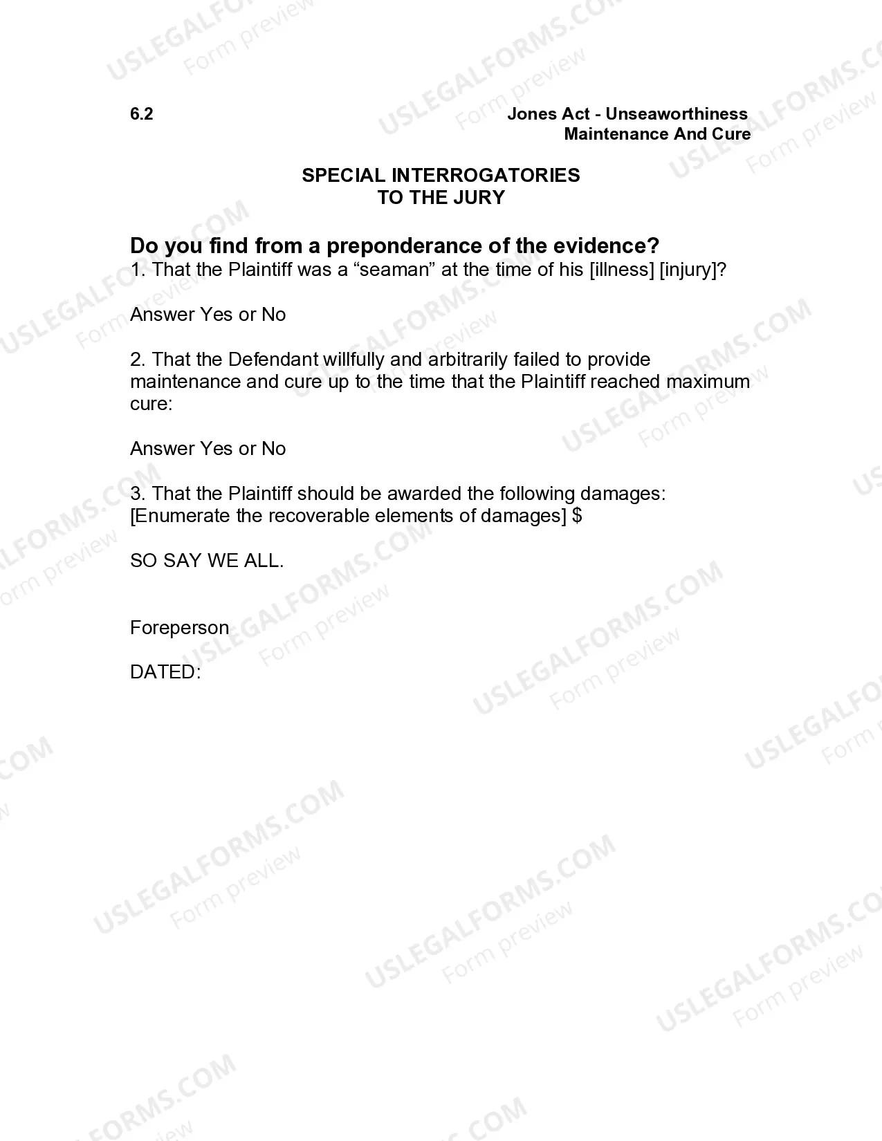 Preview Jury Instruction - 6.6.2 Maintenance And Cure