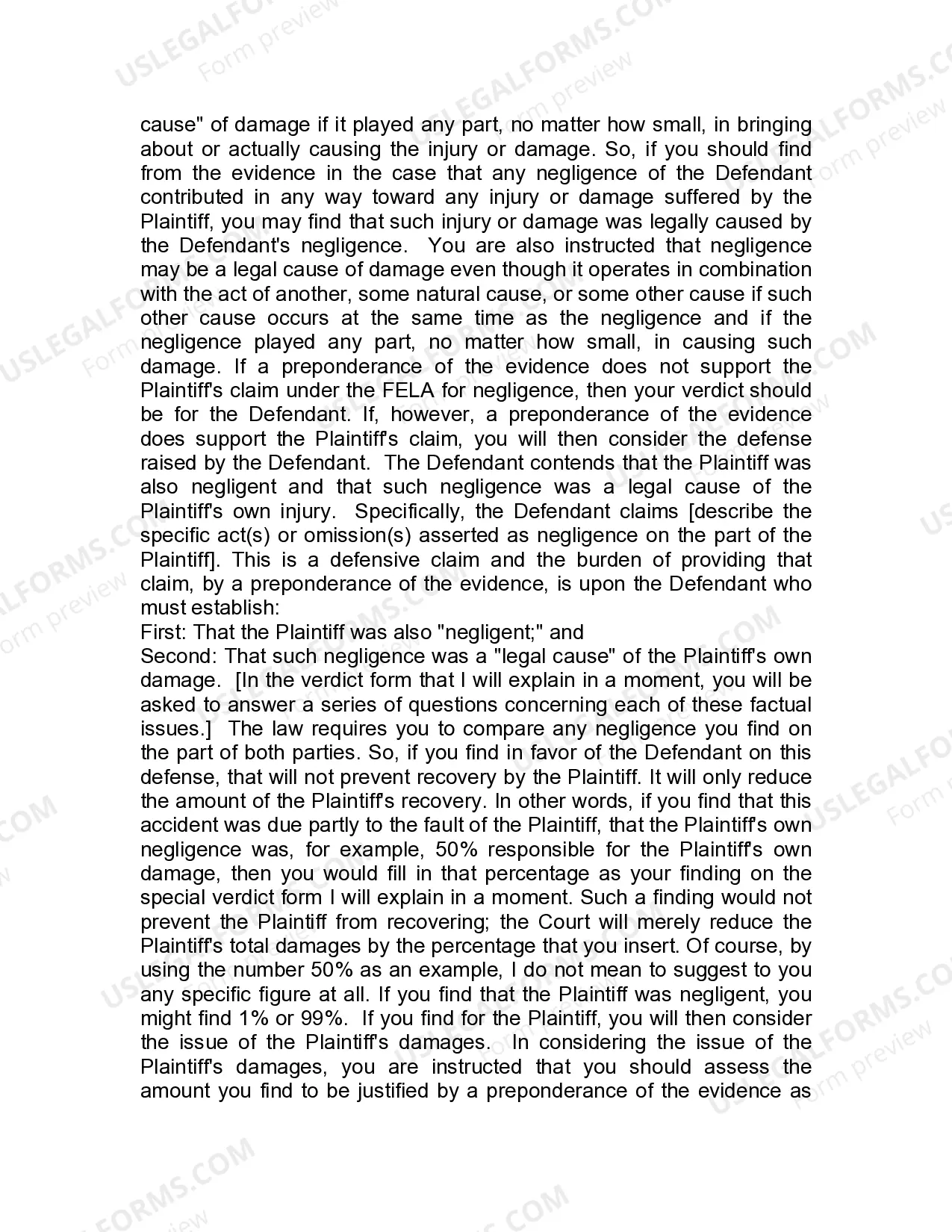 Preview Jury Instruction - 7.7.1 General Instruction - Comparative Negligence Defense