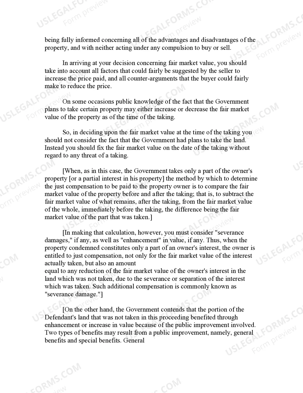 Preview Jury Instruction - 9.9.1 General Instruction - Including Partial Taking Instructions