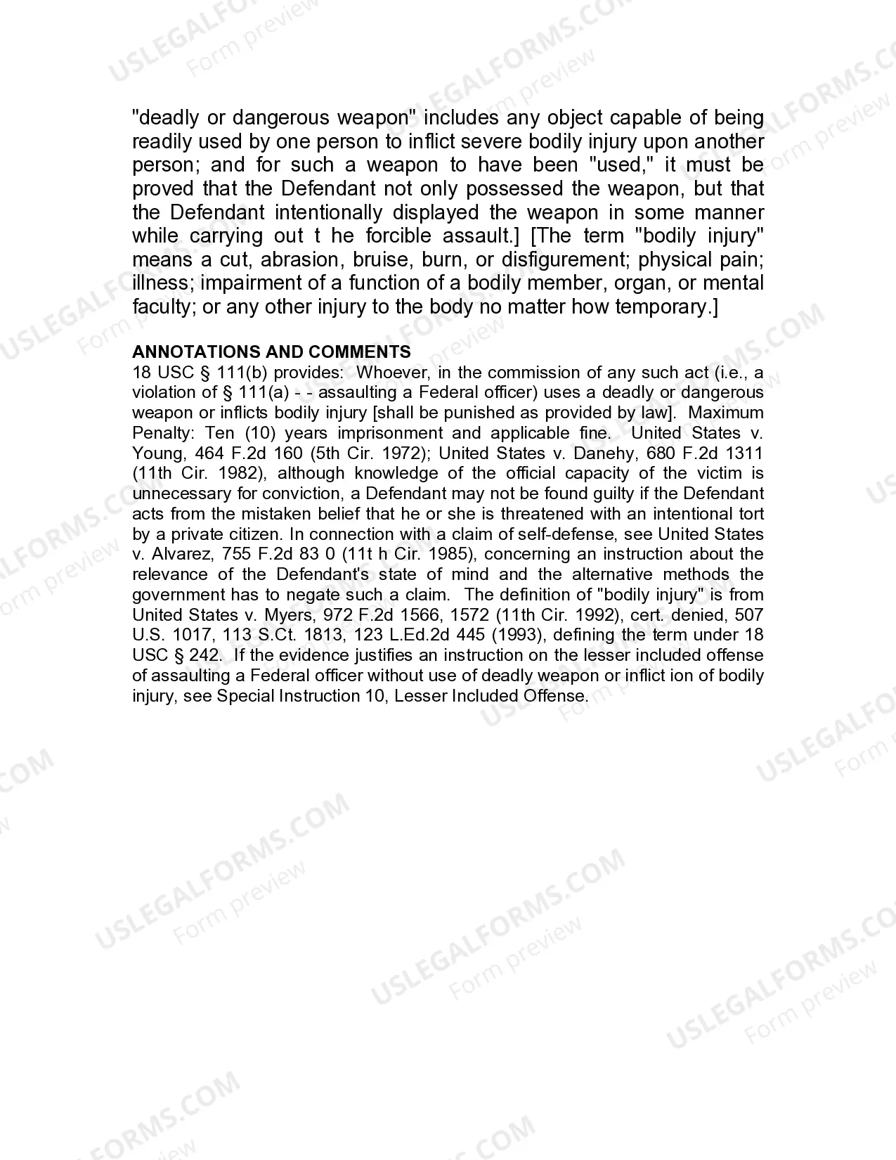 Preview Jury Instruction - Assaulting A Federal Officer - With Use Of A Deadly Weapon or Inflicting Bodily Injury