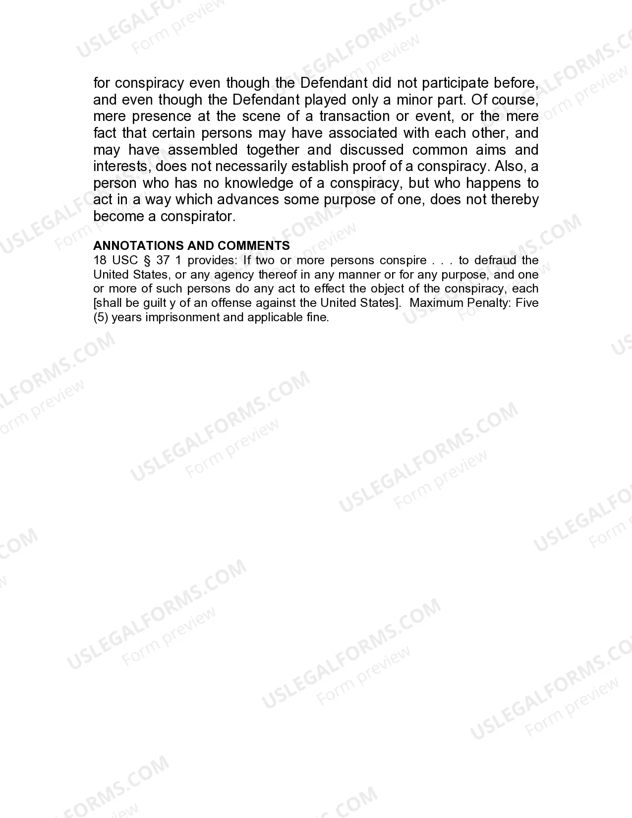 Preview Jury Instruction - Conspiracy To Defraud United States