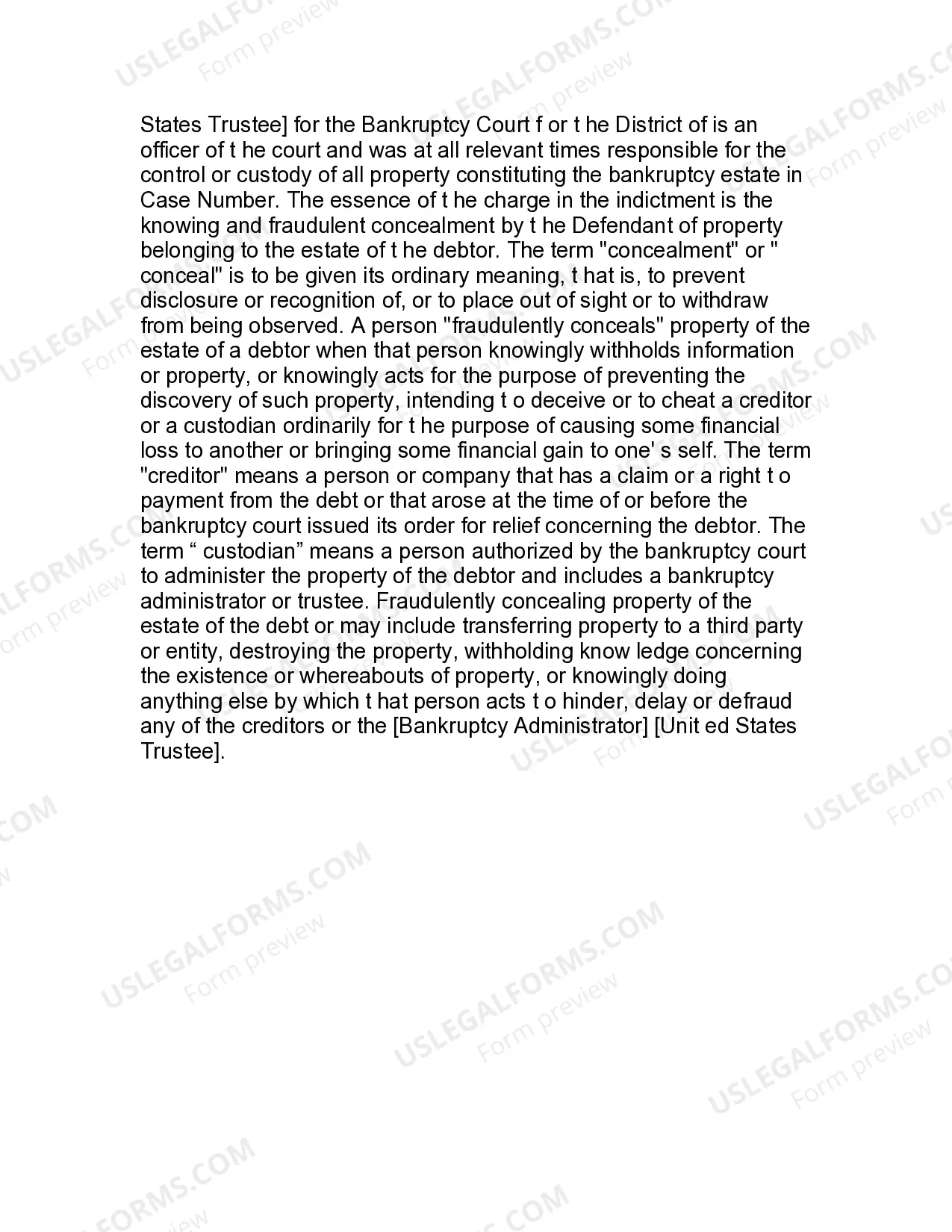 Preview Jury Instruction - Concealment Of Property Belonging To Bankruptcy Estate Of Debtor