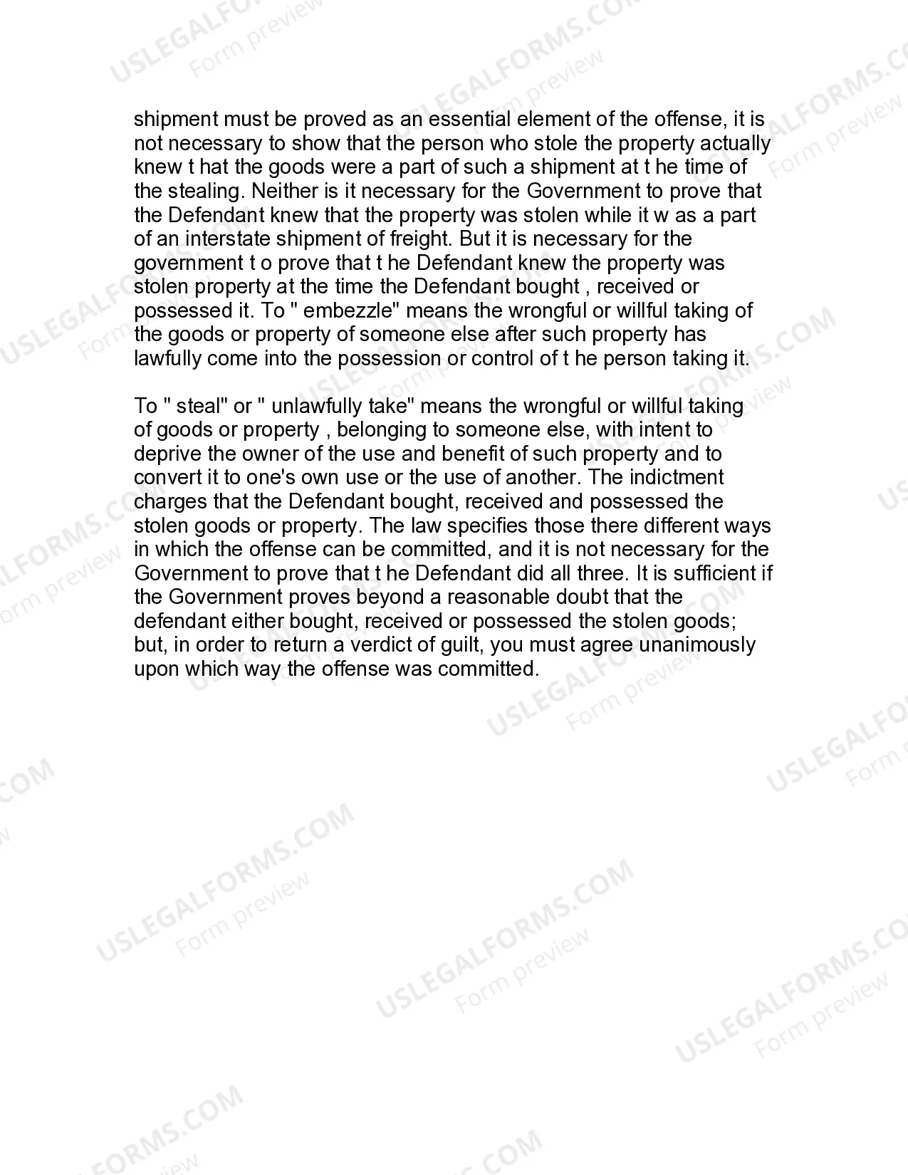 Preview Jury Instruction - Buying Or Receiving Goods Stolen From Interstate Shipment