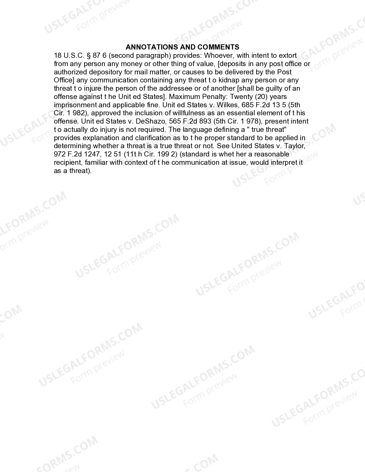 Preview Jury Instruction - Mailing Threatening Communications