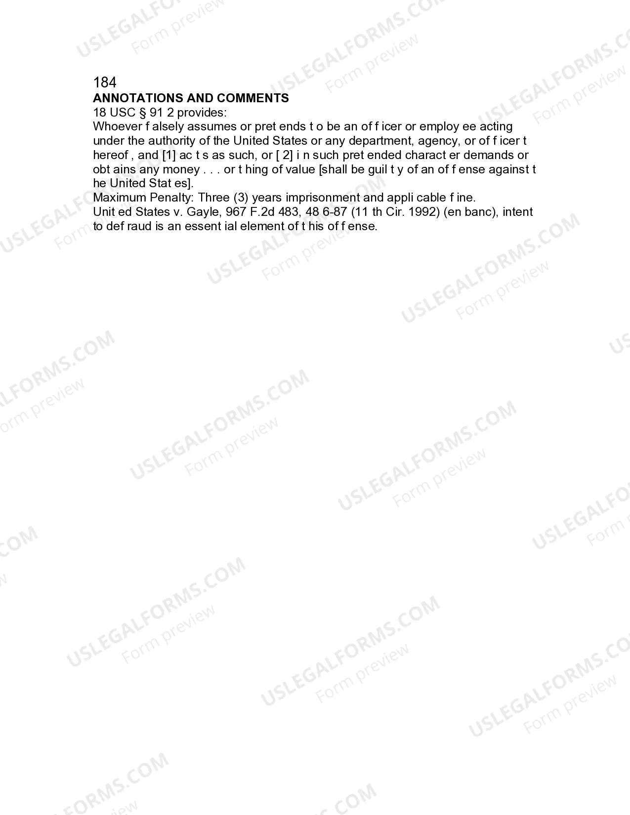 Preview Jury Instruction - False Impersonation Of An Officer Of The United States