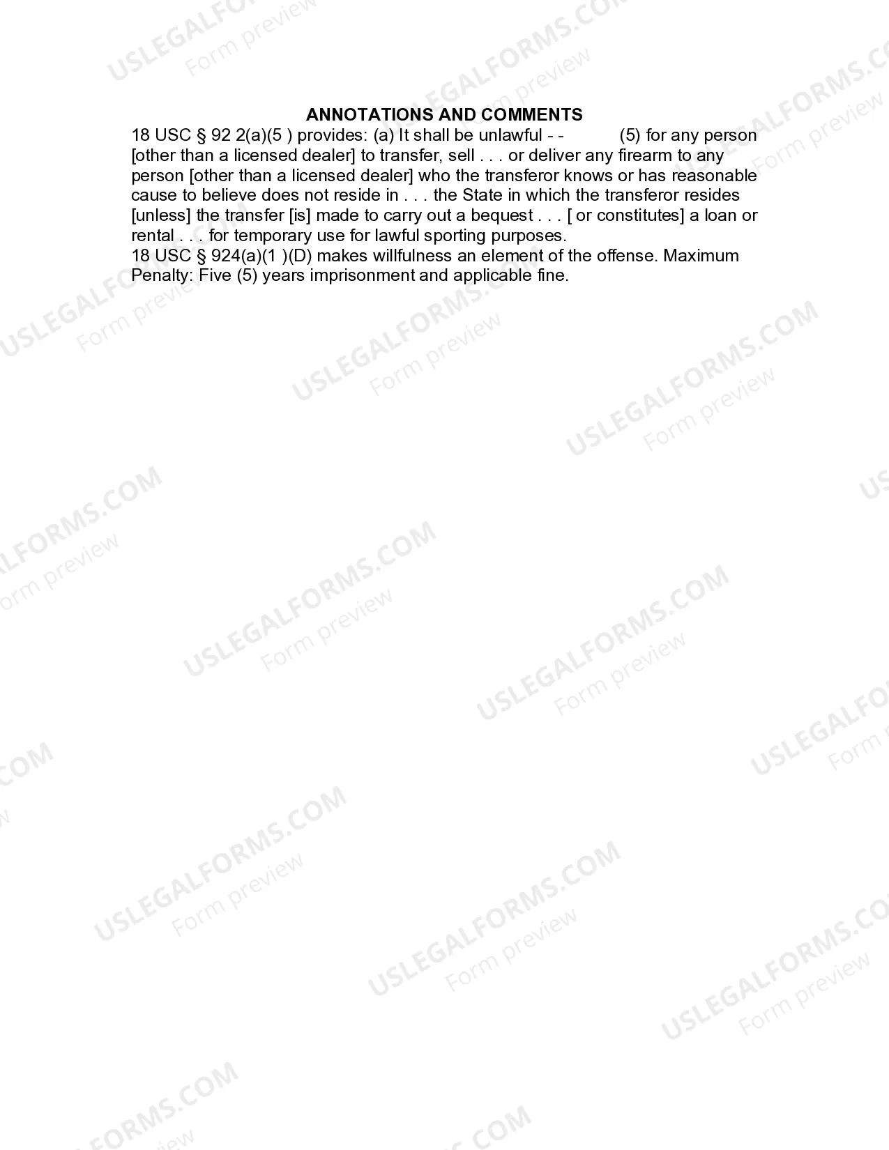 Preview Jury Instruction - Transfer Of Firearm To Nonresident