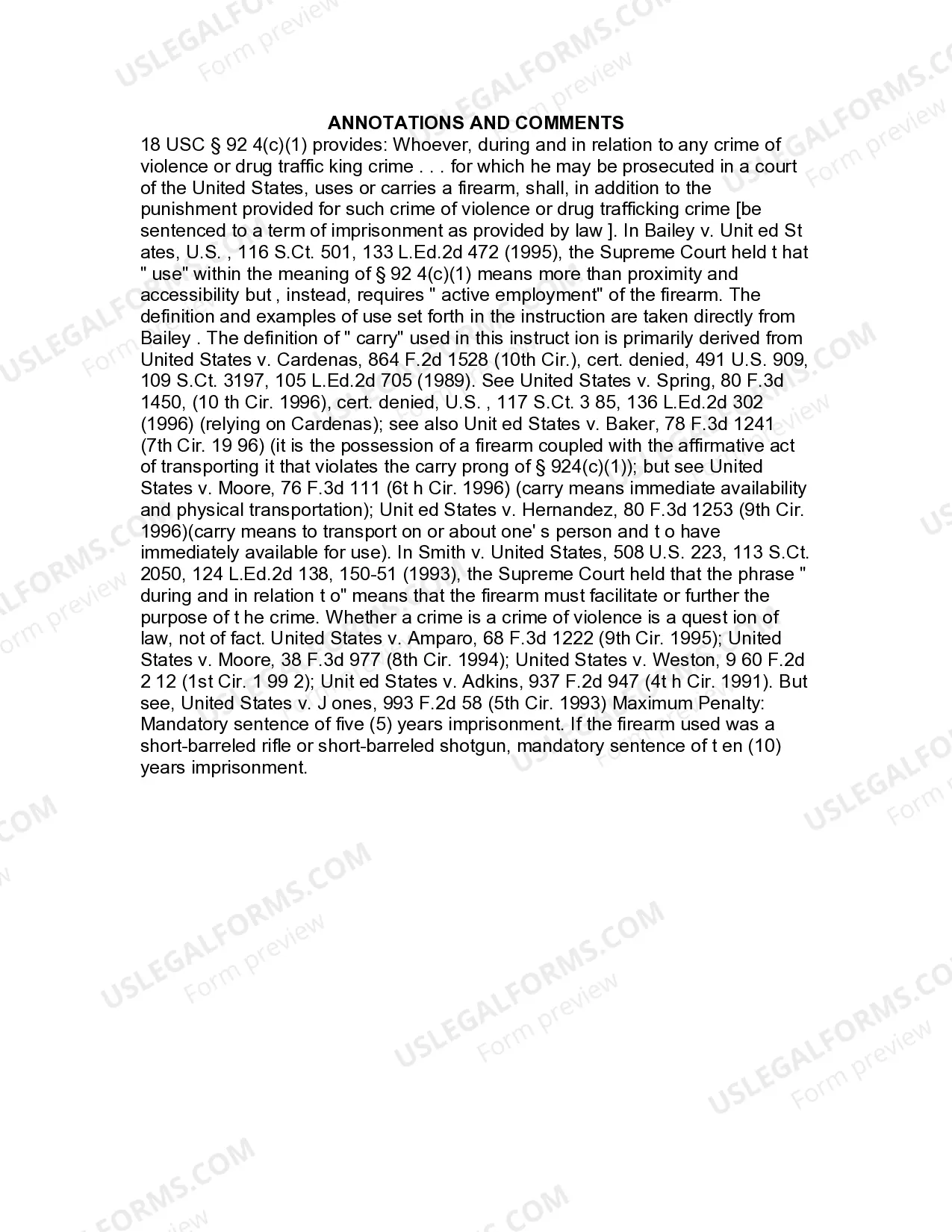 Preview Jury Instruction - Carrying - Using Firearm or Weapon In Relation to Drug Trafficking Offense or Crime of Violence