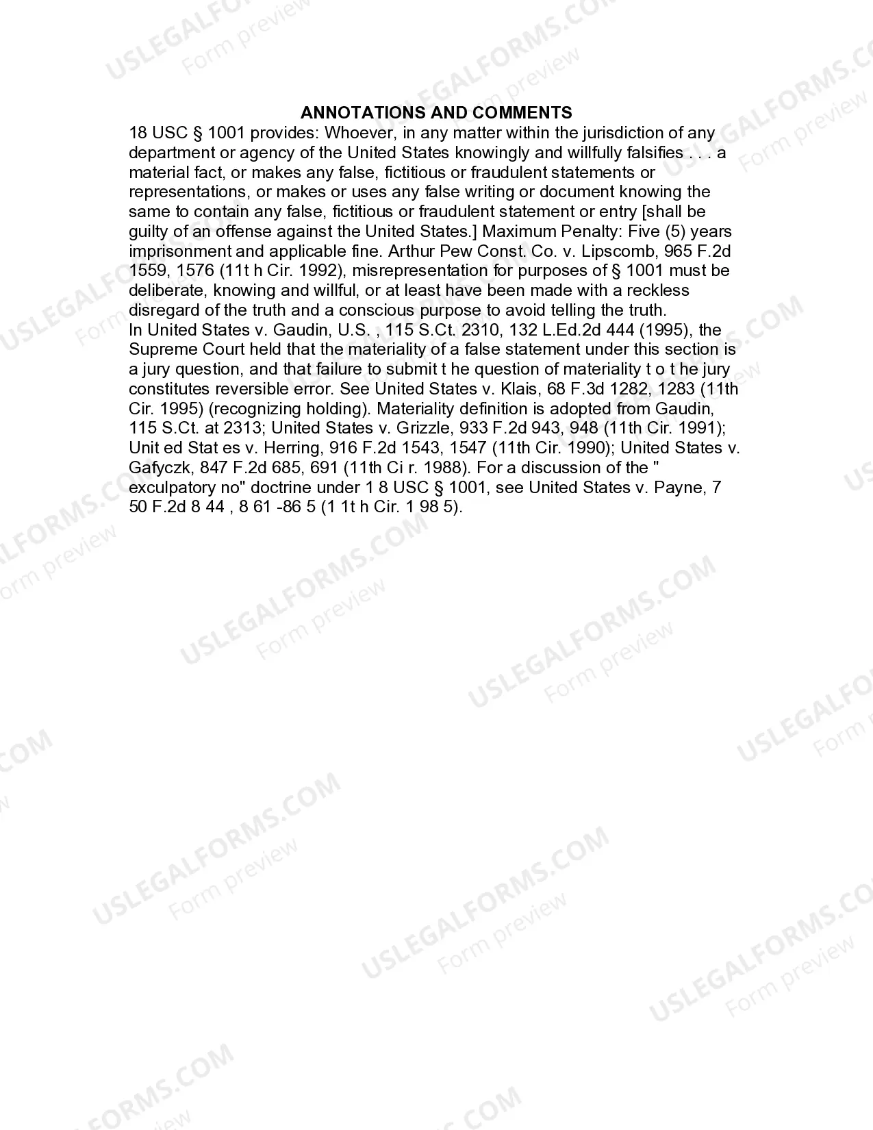 Preview Jury Instruction - False Statement To Federal Agency