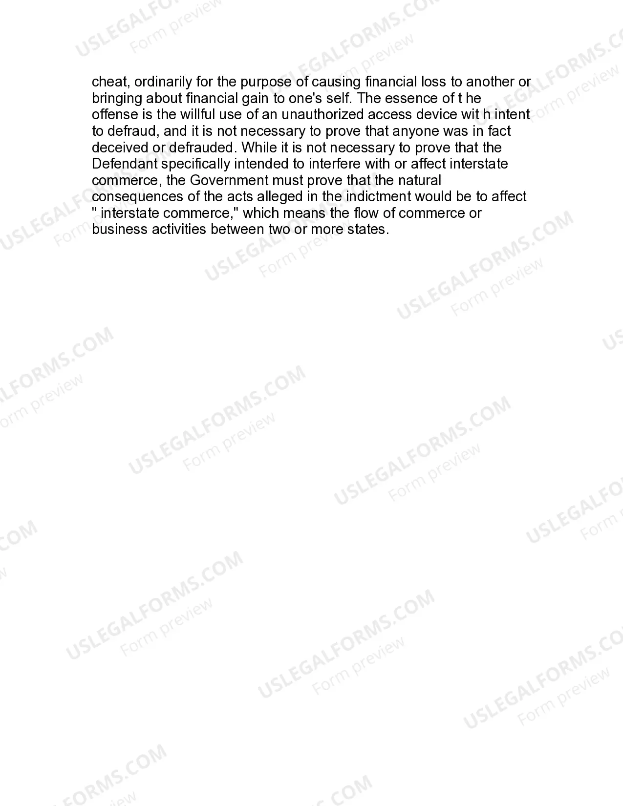 Preview Jury Instruction - Fraud In Connection With Credit Cards Or Other Unauthorized Access Devices