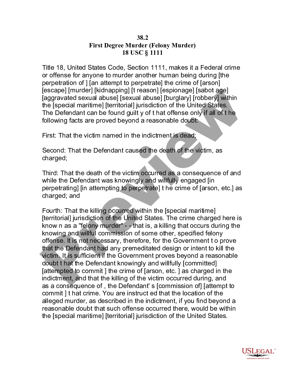 page 0 Jury Instruction - First Degree Murder - Felony Murder preview