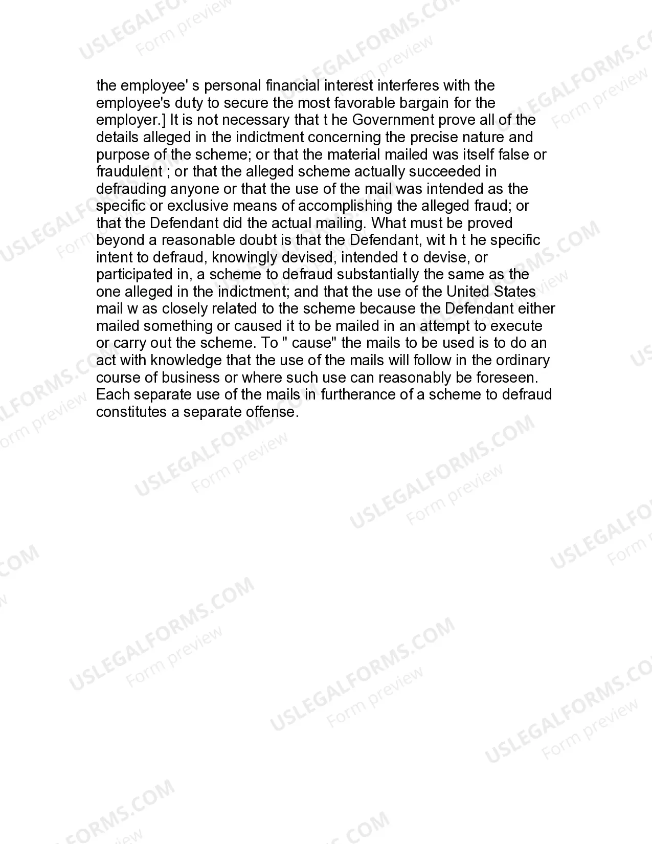 Preview Jury Instruction - Mail Fraud - Depriving Another Of Intangible Right Of Honest Services