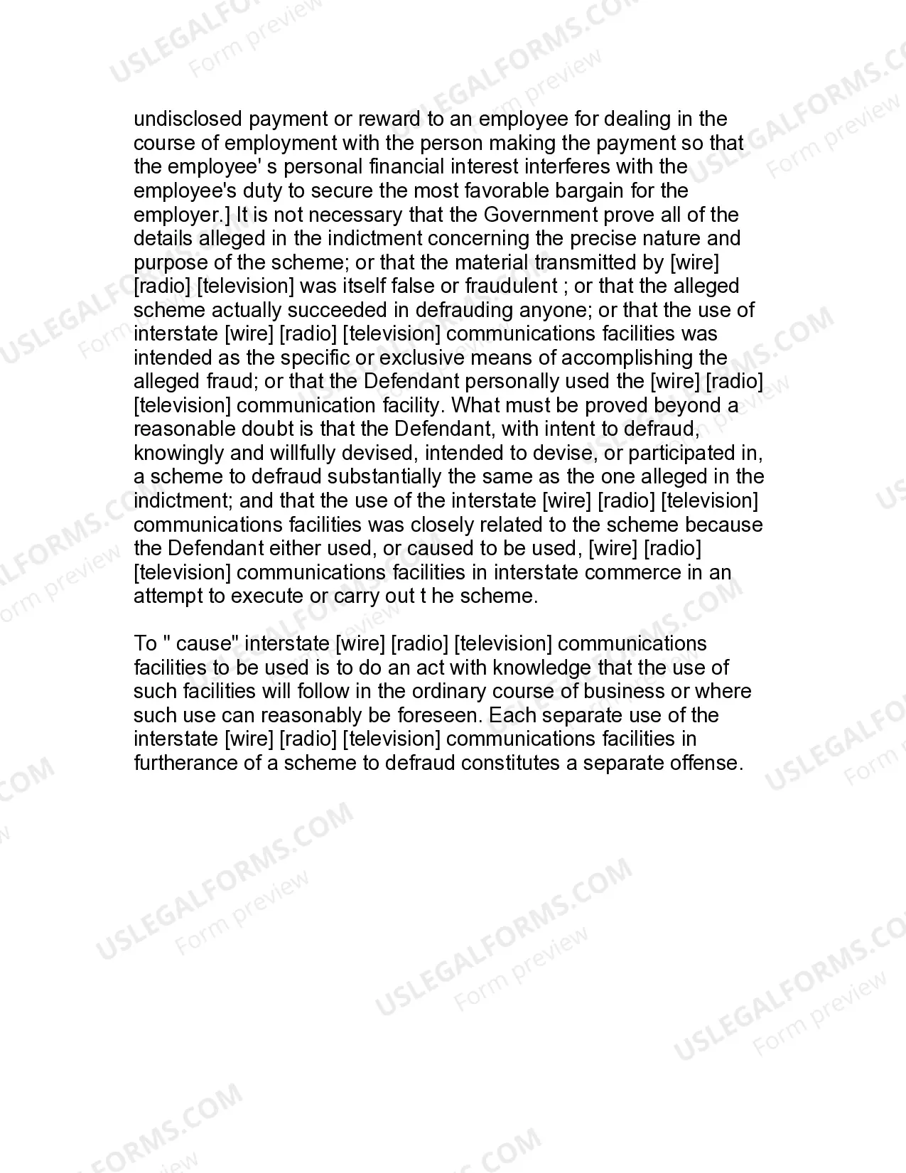 Preview Jury Instruction - Wire Fraud - Depriving Another Of Intangible Right Of Honest Services