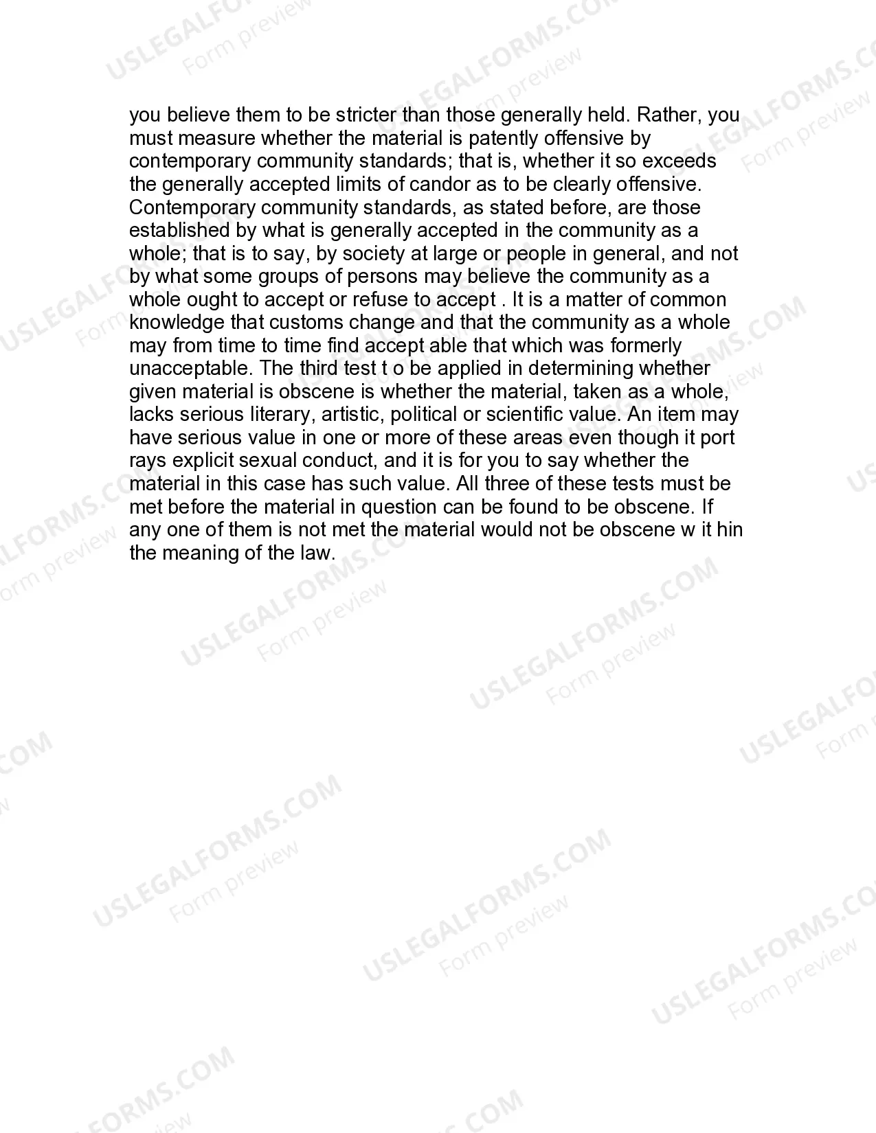 Preview Jury Instruction - Mailing Obscene Material