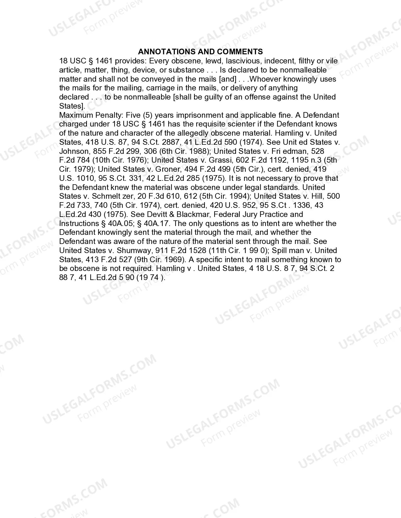 Preview Jury Instruction - Mailing Obscene Material